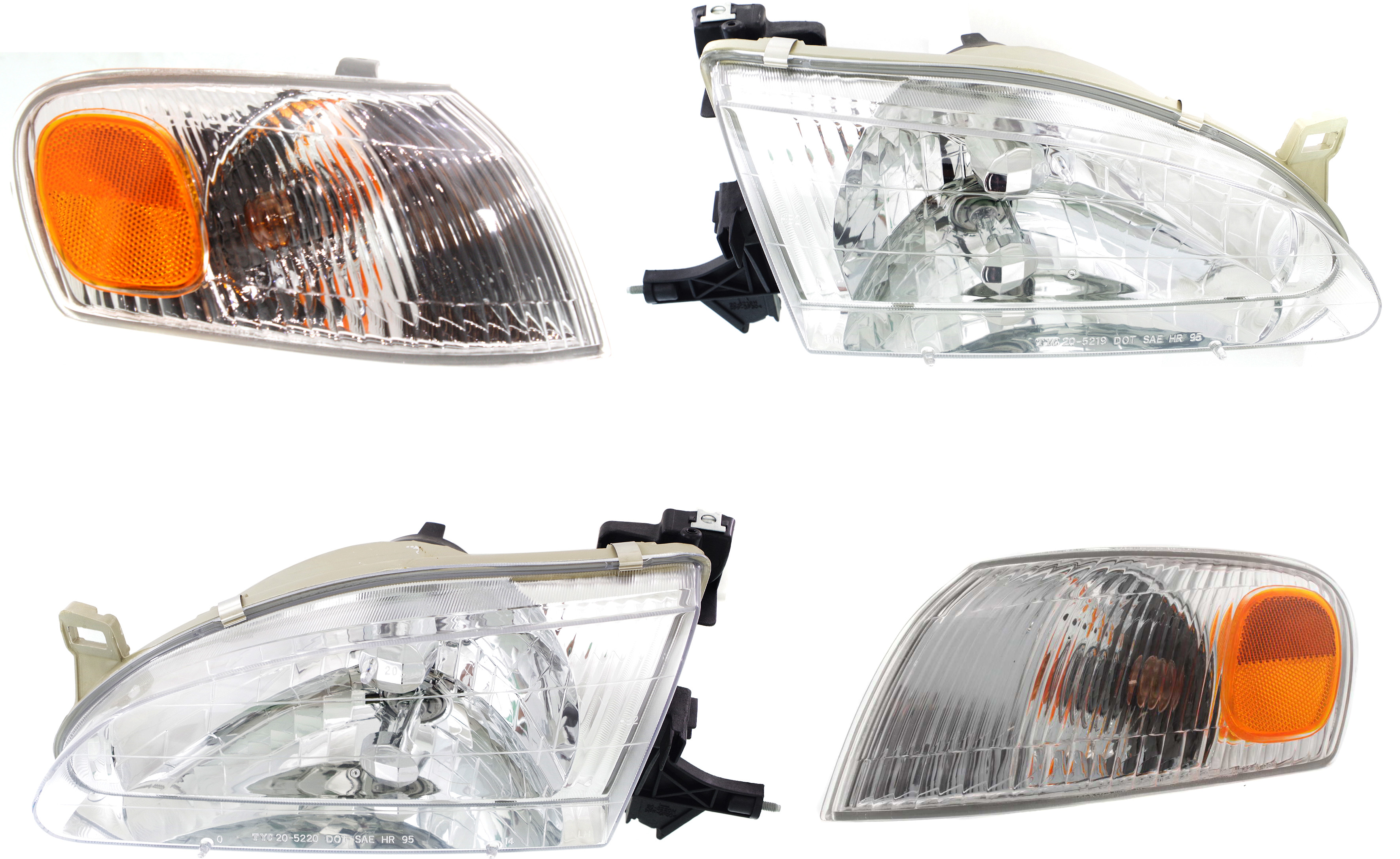 AM COROLLA 98-00 HEAD LAMP RH AND LH Assembly Halogen 4 pc Kit with Corner Lights SKU KIT 053100-70 Partslink TO2502121 TO2503121 TO2521150 TO2520150 OEM 8115002050-8111002060-81510020