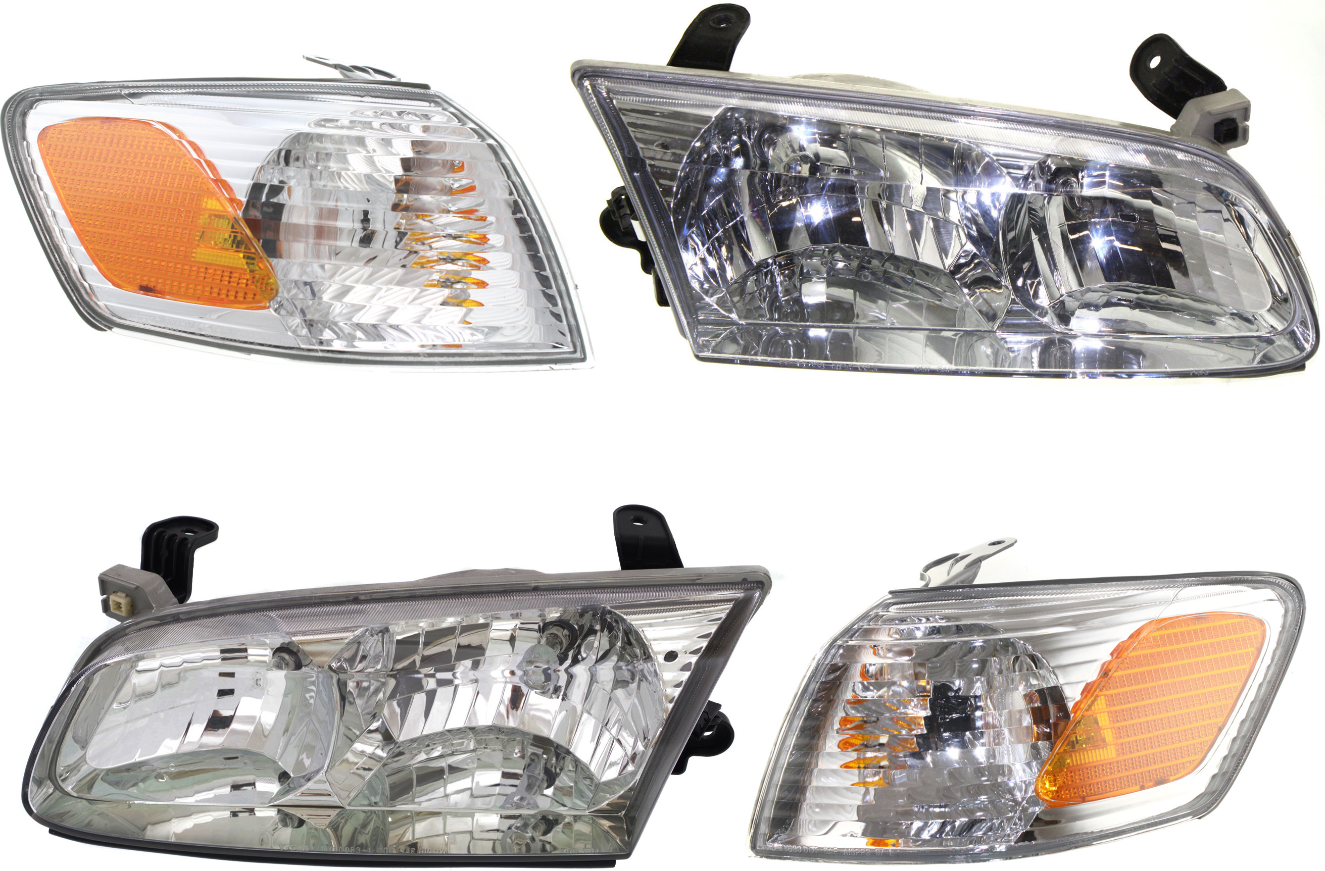 AM CAMRY 00-01 HEAD LAMP RH AND LH Assembly Halogen 4 pc Kit with Corner Lights SKU KIT 053100-78 Partslink TO2502130 TO2503130 TO2531136 TO2530136 OEM 81150AA020-81110AA020-81510AA0