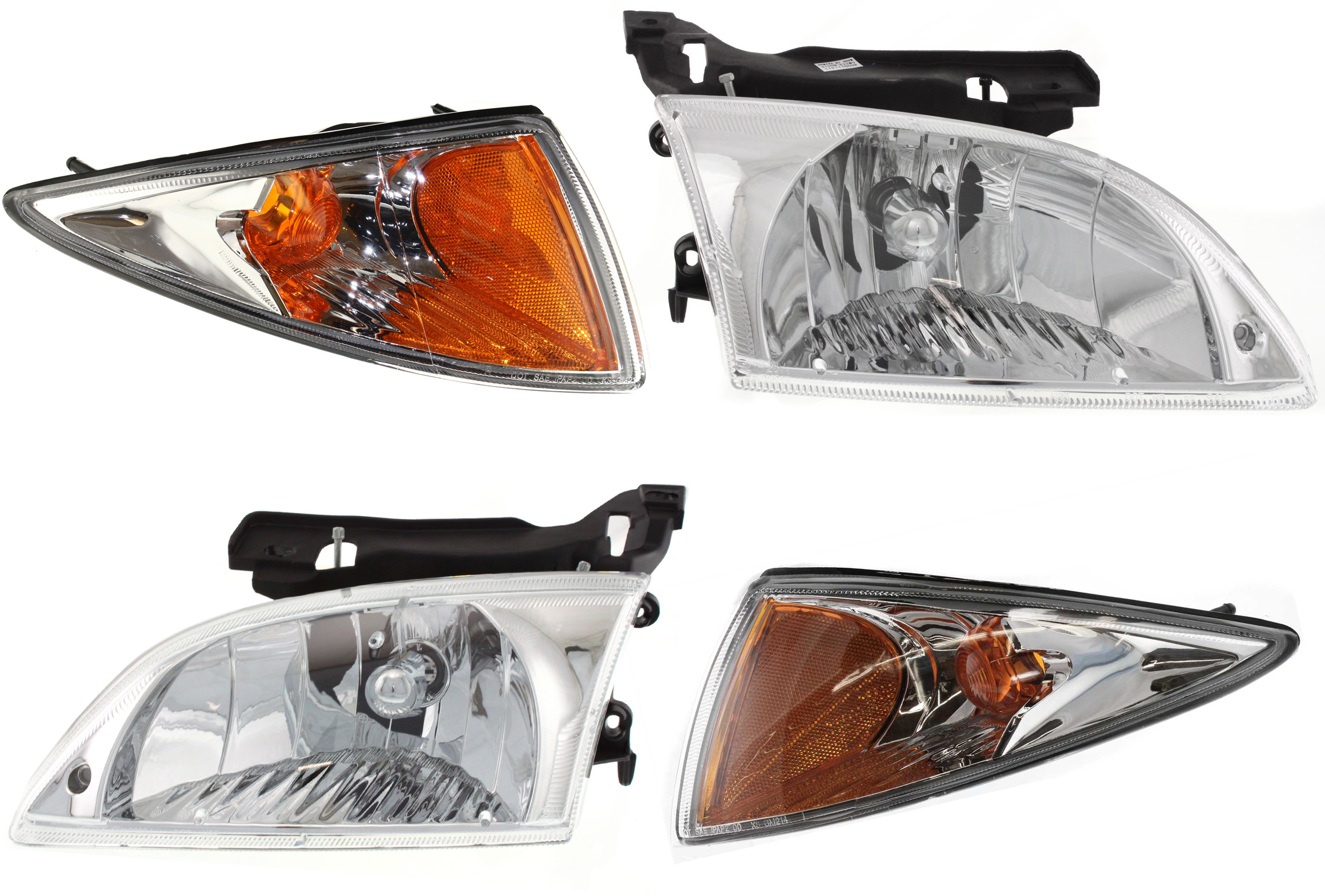 AM CAVALIER 00-02 HEAD LAMP RH AND LH Assembly Halogen 4 pc Kit with Corner Lights SKU KIT 053100-79 Partslink GM2502202 GM2503202 GM2521179 GM2520179 OEM 22666740-22666741-22667010-226