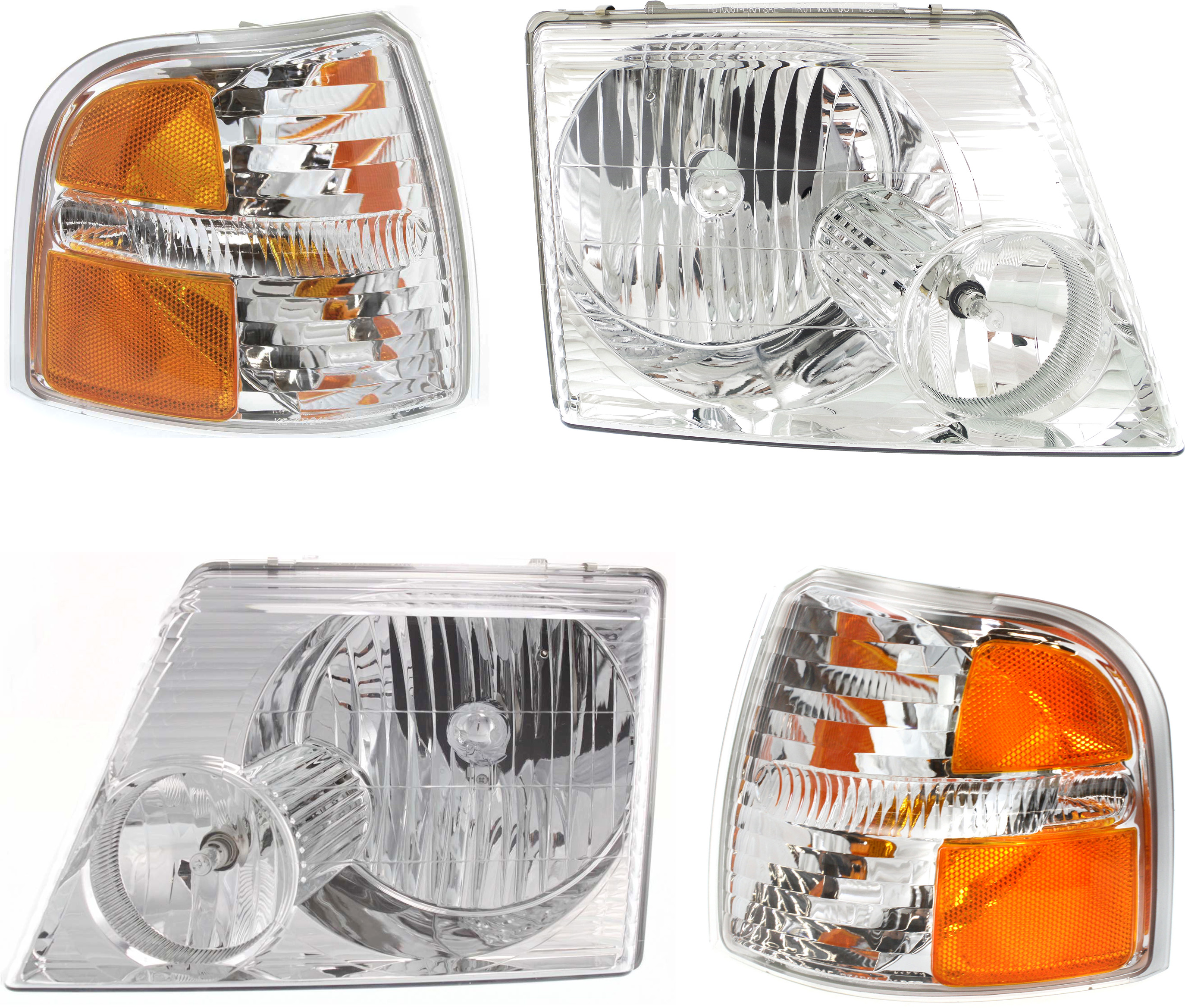 AM EXPLORER 02-04 HEAD LAMP RH AND LH 4 pc Kit Assembly with Corner Lights SKU KIT 053100-81 Partslink FO2502176 FO2503176 FO2521167 FO2520167 OEM 1L2Z13008AB 1L2Z13008AA 1L2Z13