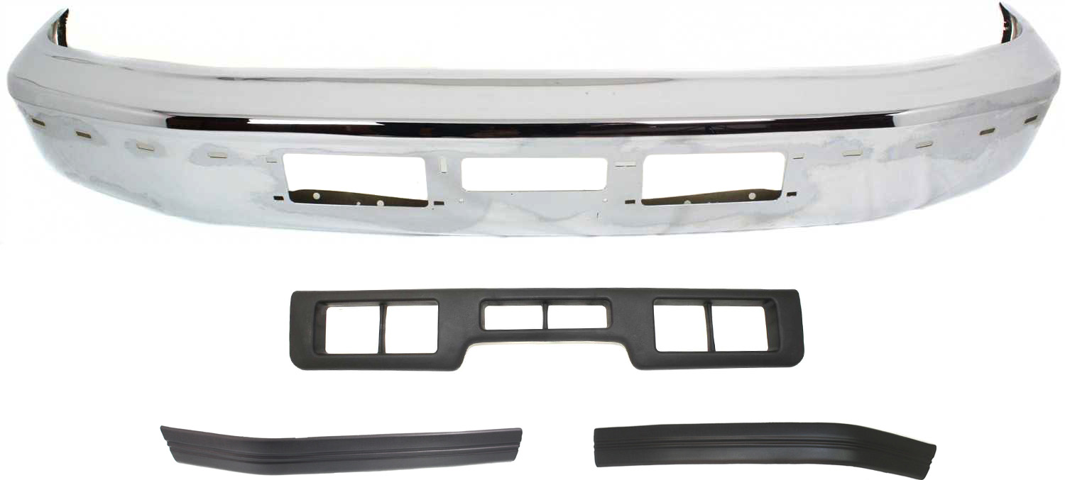 AM F SERIES 92-97 FRONT BUMPER Chrome 4 pc kit with Bumper Trims SKU KIT 053100-91 Partslink FO1002254 FO1057272 FO1059271 FO1058271 OEM F3TZ17757AB F3TZ17K833K F3TZ17
