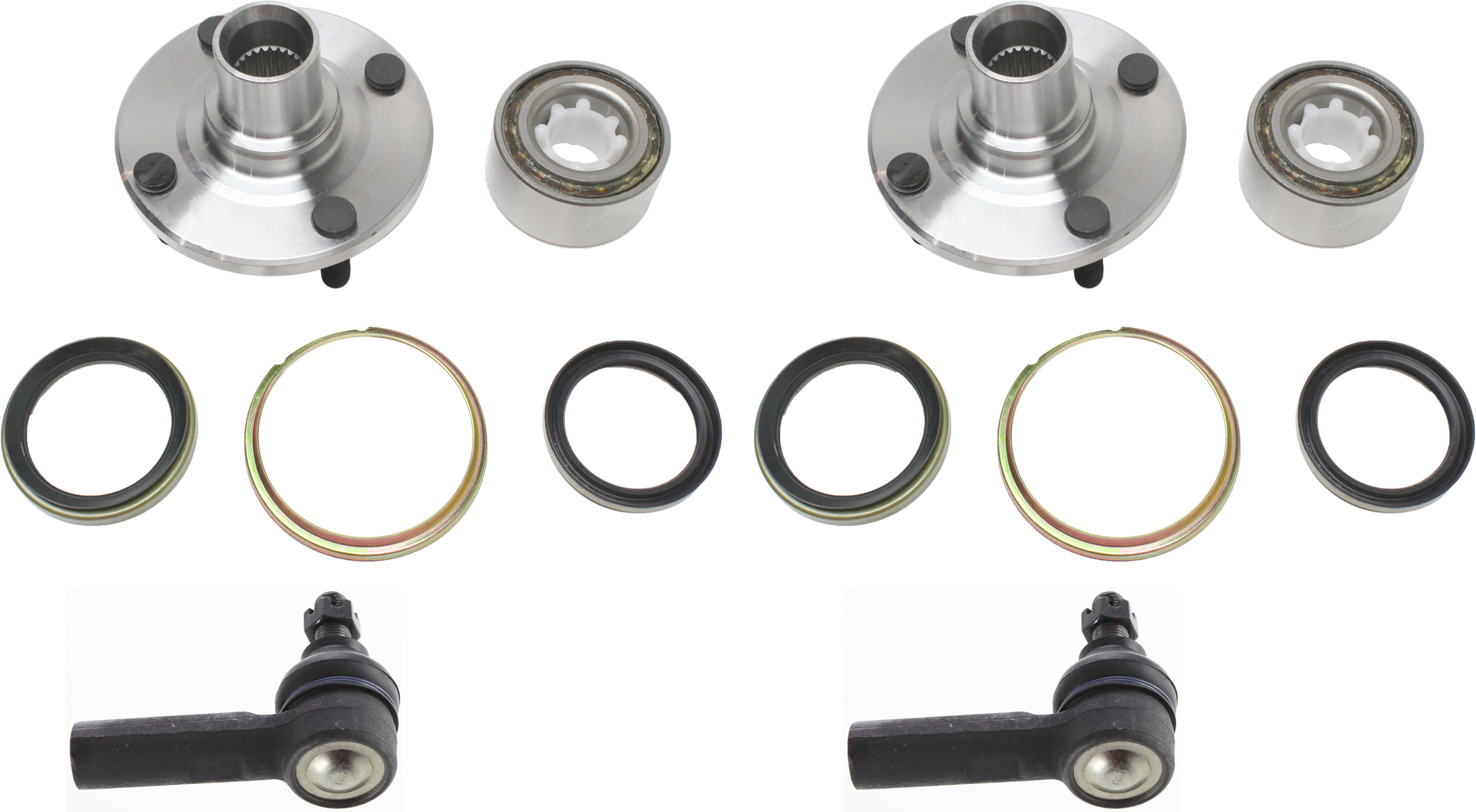 AM COROLLA 88-02 FRONT SUSPENSION KIT RH AND LH 4 pc kit with Tie Rod Ends and Wheel Hubs SKU KIT 053117-20 OEM 356001-1013969-2692693-2692697