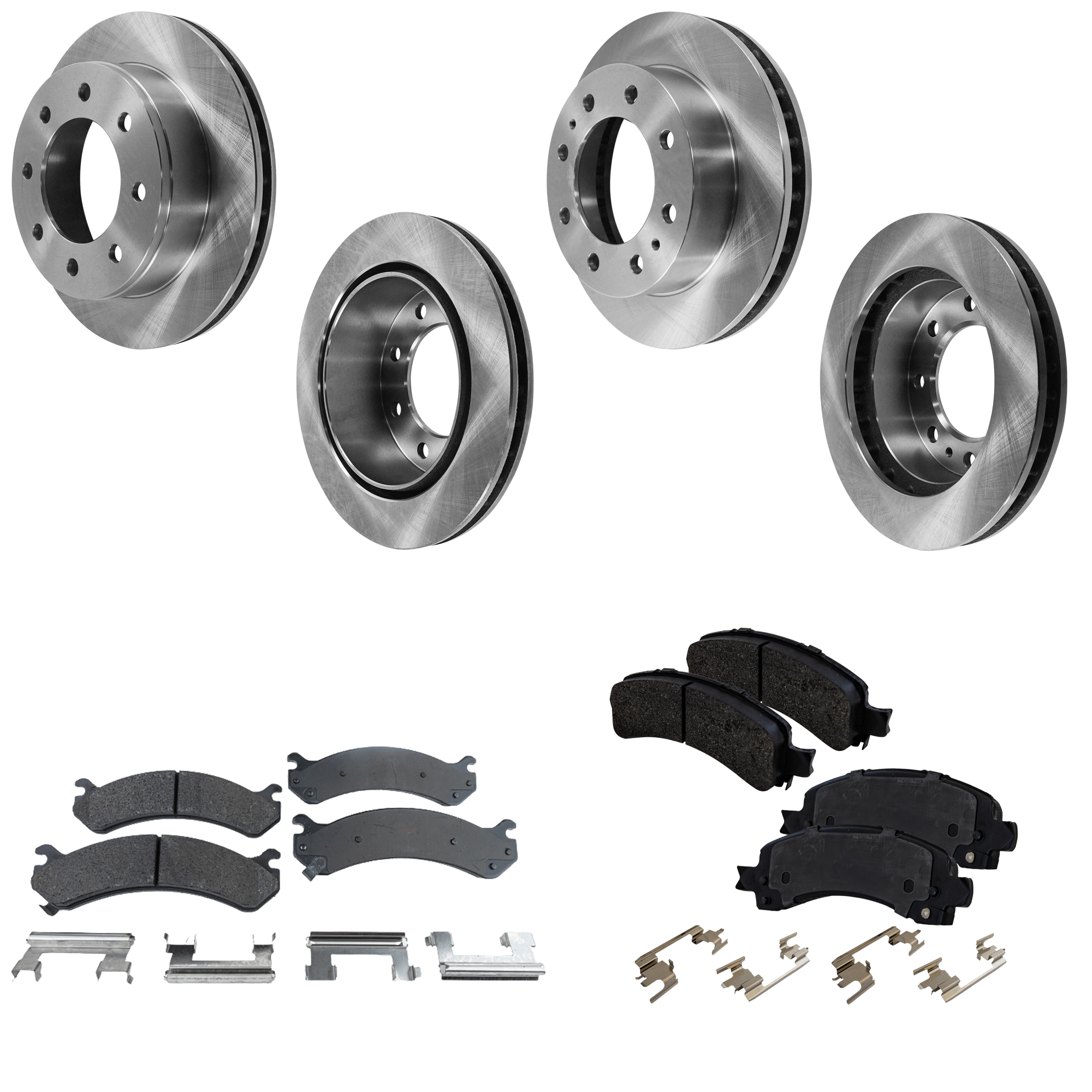 AM EXPRESS 2500 SAVANA 2500-03-17 FRONT AND REAR BRAKE DISC AND PAD KIT 8 pc Kit Plain Surface 8 Lugs SKU KIT 053123-01 OEM 18060654-15712801-19169634-842