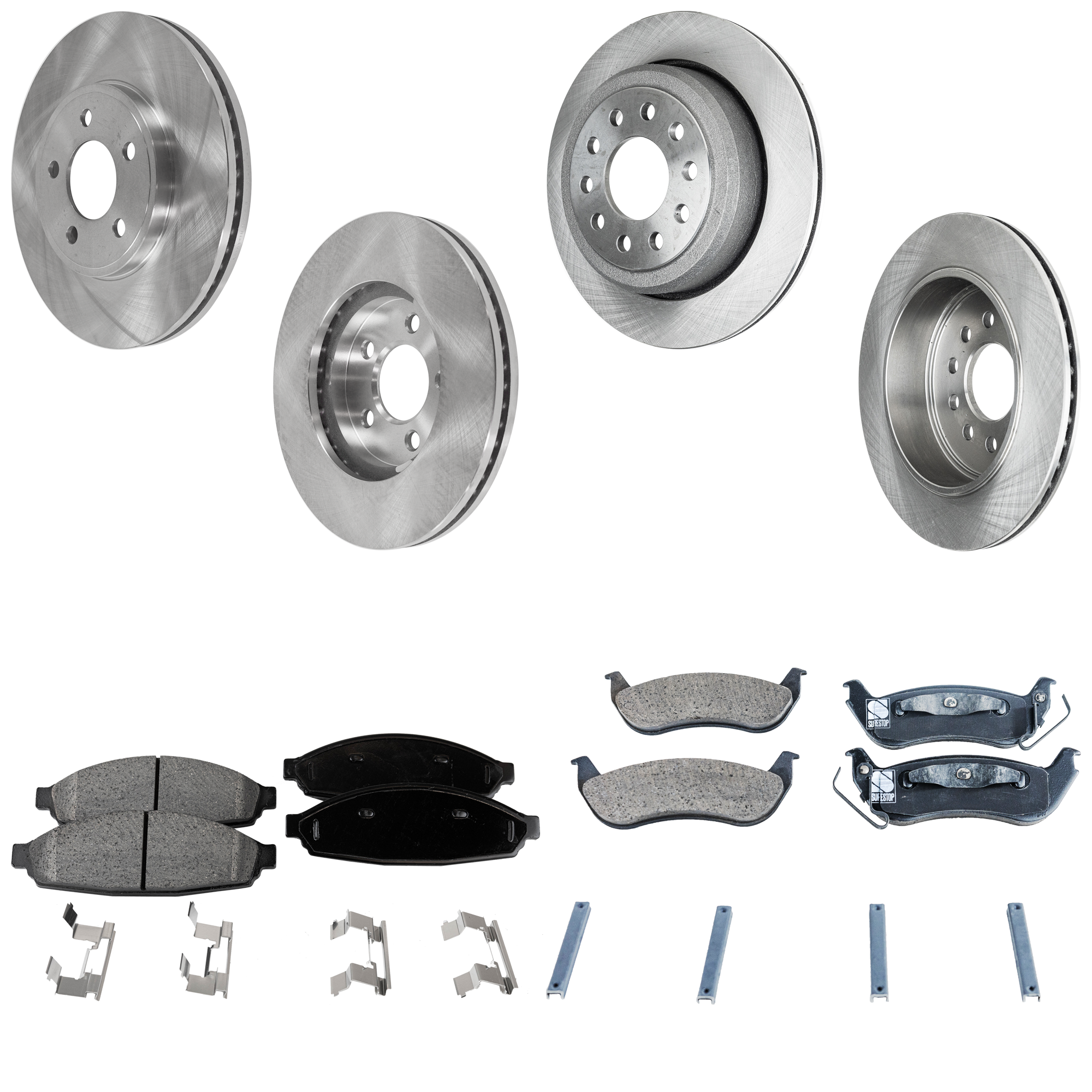 AM TOWN CAR 03-11 FRONT AND REAR BRAKE DISC AND PAD KIT 4 Wheel Set Plain Surface 5 Lugs SKU KIT 053123-09 OEM 3W1Z2C026AA 3W1Z1125AA 3W1Z112