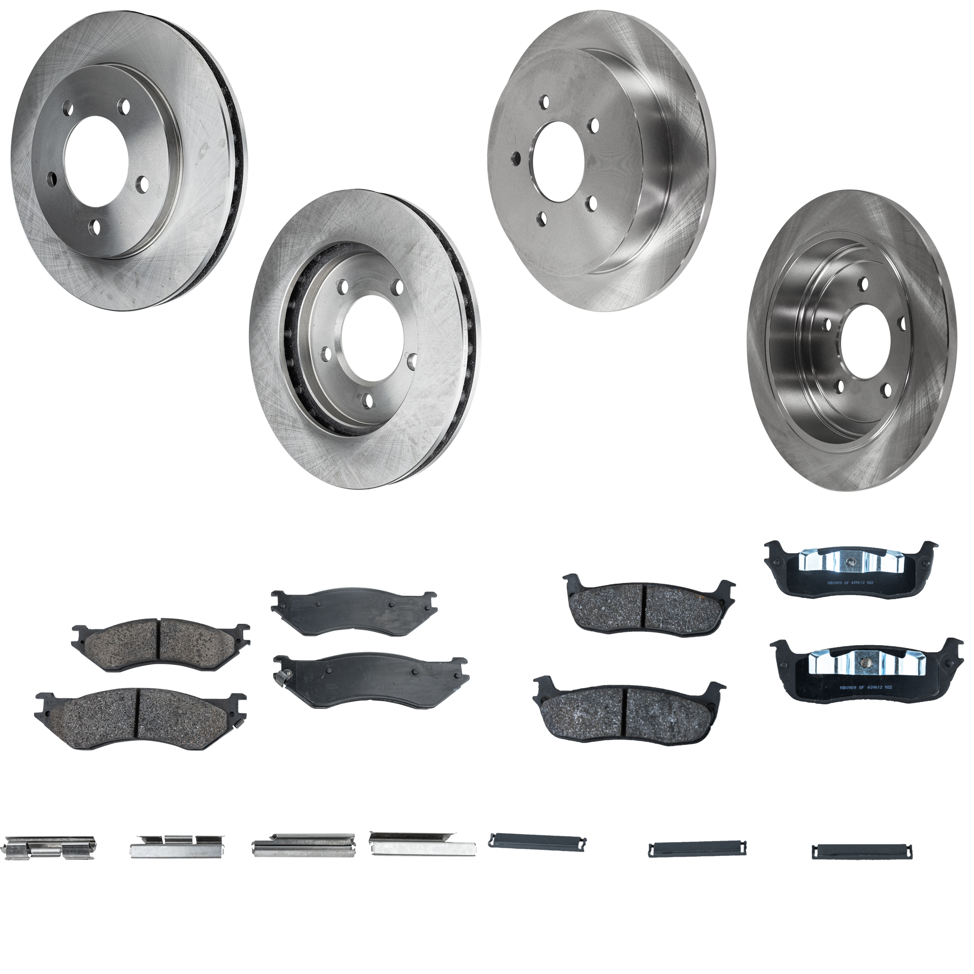 AM EXPEDITION 99-02 NAVIGATOR 01-02 FRONT AND REAR BRAKE DISC AND PAD KIT 8 pc Kit Plain Surface 5 Lugs SKU KIT 053123-14 OEM YL1Z1125AA YL3Z2C026AA F75Z220
