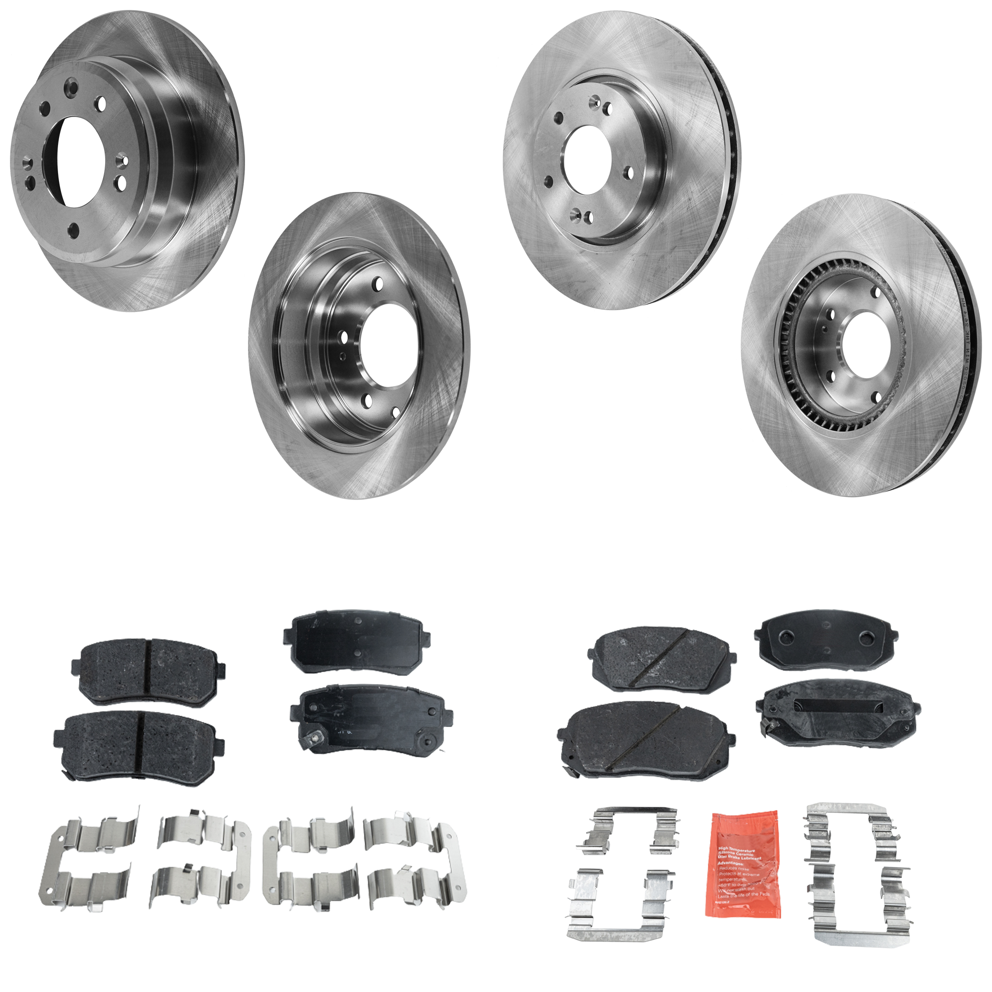 AM SPORTAGE 12-16 TUCSON 13-15 FRONT AND REAR BRAKE DISC AND PAD KIT 4 Wheel Set SKU KIT 053123-20 OEM 517123K100-584111H300 S584111H