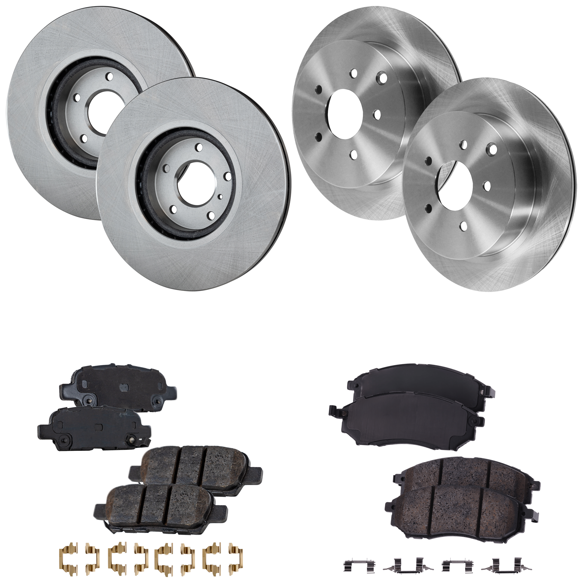 AM MURANO 11-14 Q70-14-19 FRONT AND REAR BRAKE DISC AND PAD KIT 4 Wheel Set SKU KIT 053123-26 OEM 40206CA010-40206EG000-43206WL0