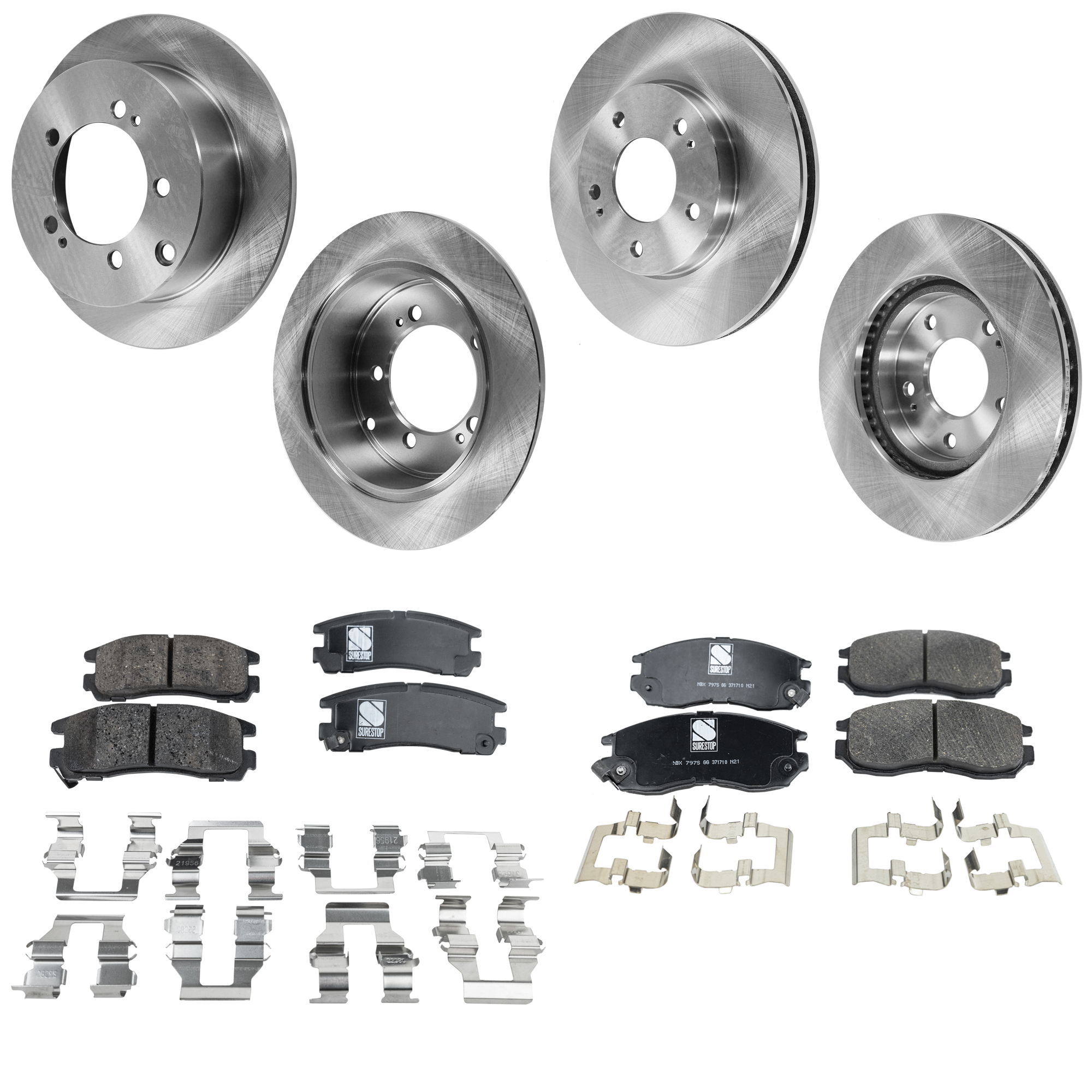 AM SEBRING STRATUS 01-05 FRONT AND REAR BRAKE DISC AND PAD KIT 4 Wheel Set SKU KIT 053123-33 OEM MB895200 MB928716-5105513AA MN