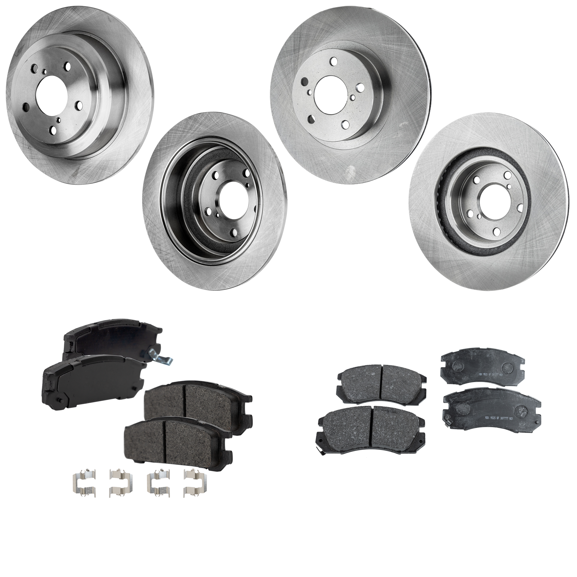 AM LEGACY 96-96 FRONT AND REAR BRAKE DISC AND PAD KIT 4 Wheel Set Plain Surface 5 Lugs SKU KIT 053123-42 OEM 26310AA091-26310AA092-26310AA1