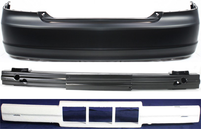 AM CIVIC 01-03 REAR BUMPER COVER 3 pc Kit with Bumper Absorber and Bumper Reinforcement Coupe SKU KIT 060217-15 Partslink HO1100199 HO1170124 HO1170133 HO1106156 OEM 04715S5PA90ZZ 71570S5DA01-7157