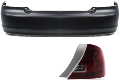 AM CIVIC 01-03 REAR BUMPER COVER 2 pc kit with Tail Lights Coupe SKU KIT 060217-17 Partslink HO1100199 HO2801134 OEM 04715S5PA90ZZ 33501S5PA01