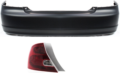 AM CIVIC 01-03 REAR BUMPER COVER 2 pc kit with Tail Lights Coupe SKU KIT 060217-18 Partslink HO1100199 HO2800134 OEM 04715S5PA90ZZ 33551S5PA01