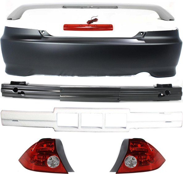 AM CIVIC 04-05 REAR TRUNK SPOILER 6 pc Kit with Bumper Absorber Bumper Cover Bumper Reinforcement and Tail Lights SKU KIT 060217-66 Partslink HO1895122 HO1170124 HO1170133 HO1100216 HO1106156 HO2801155 HO2800155 OEM 08F13S5P110-71570S5DA01-71570S
