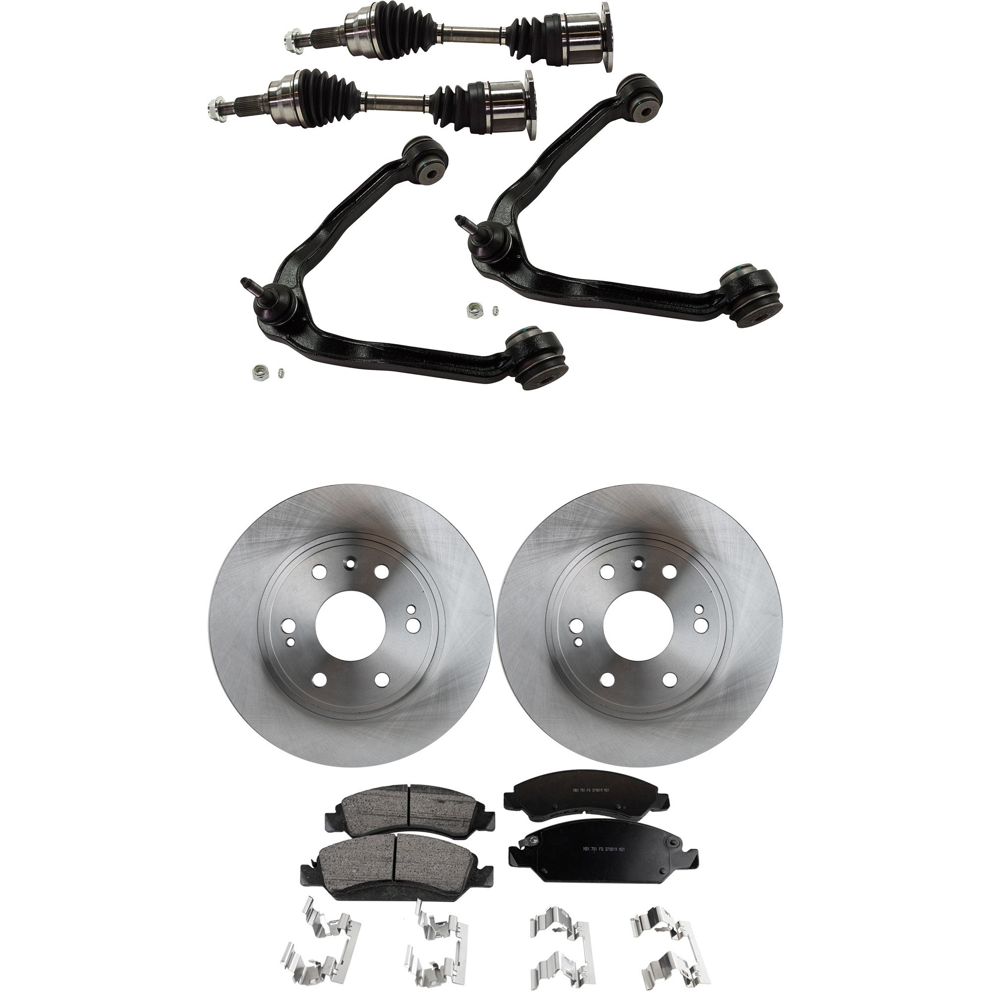 AM EXPRESS 1500 SAVANA 1500-09-14 FRONT CV AXLE ASSEMBLY RH AND LH 7 pc Kit with Brake Discs Brake Pad Set and Control Arms SKU KIT 060222-009 OEM 889-635-561-925-766-000-000-000-000