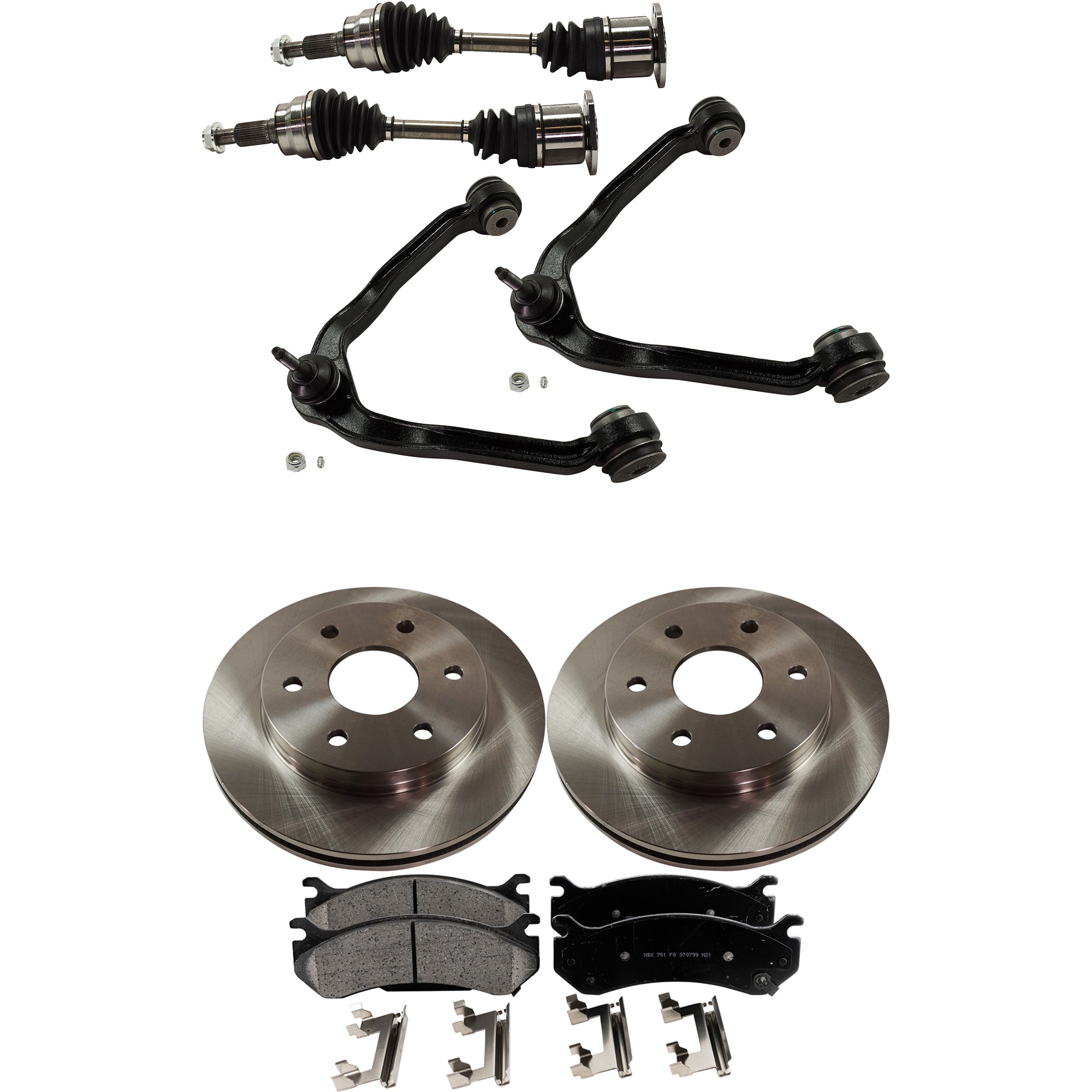 AM EXPRESS SAVANA 1500-03-08 FRONT CV AXLE ASSEMBLY RH AND LH 7 pc Kit with Brake Discs Brake Pad Set and Control Arms SKU KIT 060222-015 OEM 180-602-141-571-636-000-000-000-000
