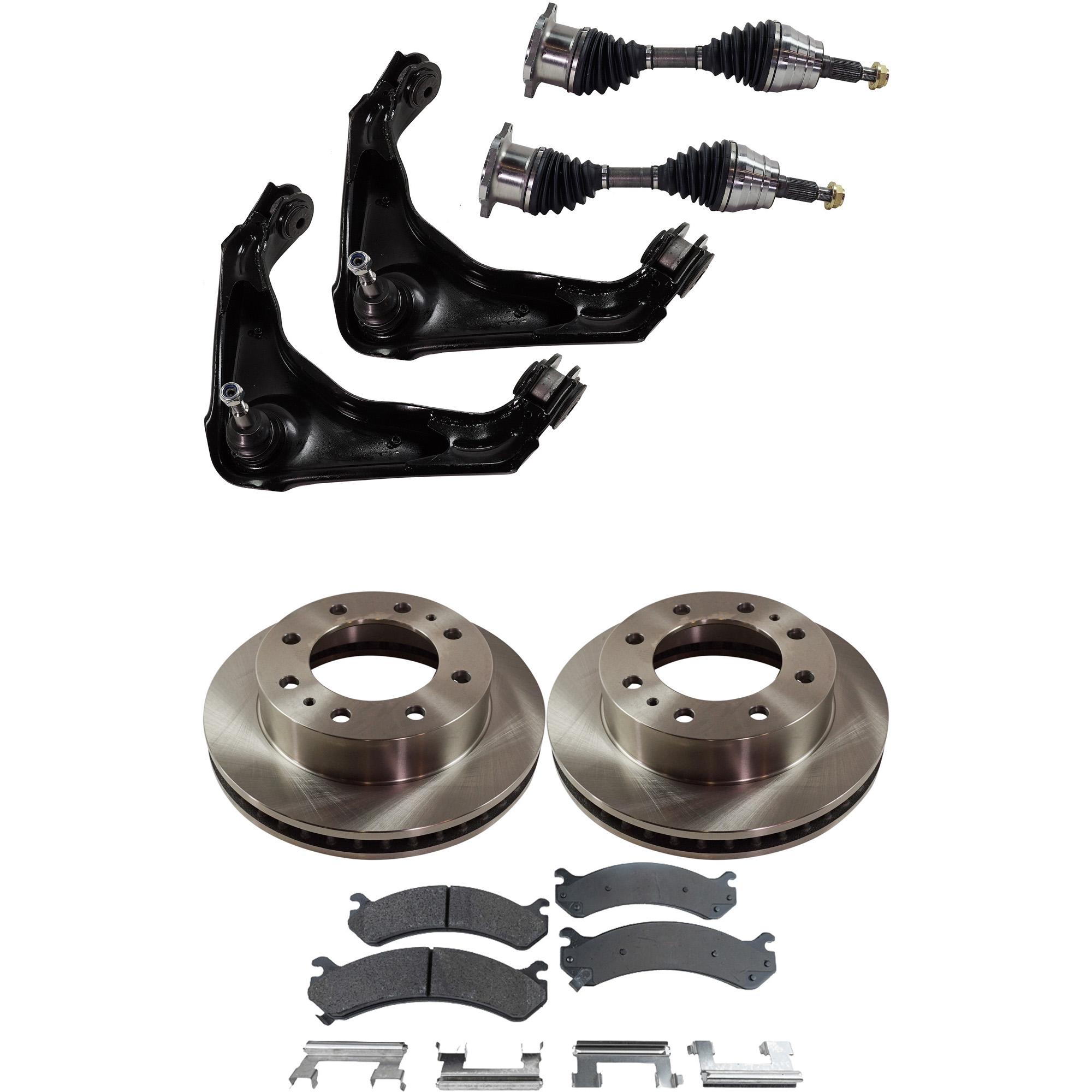 AM SILVERADO SIERRA 99-07 YUKON XL 2500-00-13 FRONT CV AXLE ASSEMBLY RH AND LH 8 pc Kit with Axle Assemblies Brake Discs Brake Pad Set and Control Arms SKU KIT 060222-019 OEM 18060654-18026219-18042334-180