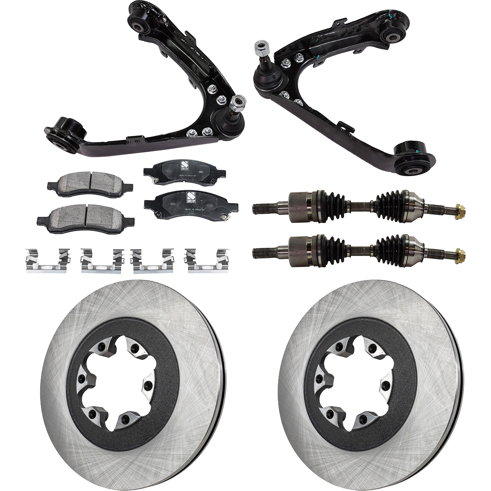 AM CANYON COLORADO 09-12 FRONT CV AXLE ASSEMBLY RH AND LH 8 pc Kit with Brake Discs Brake Pad Set and Control Arms SKU KIT 060222-050 OEM 25832146-19178358-8191783580-8