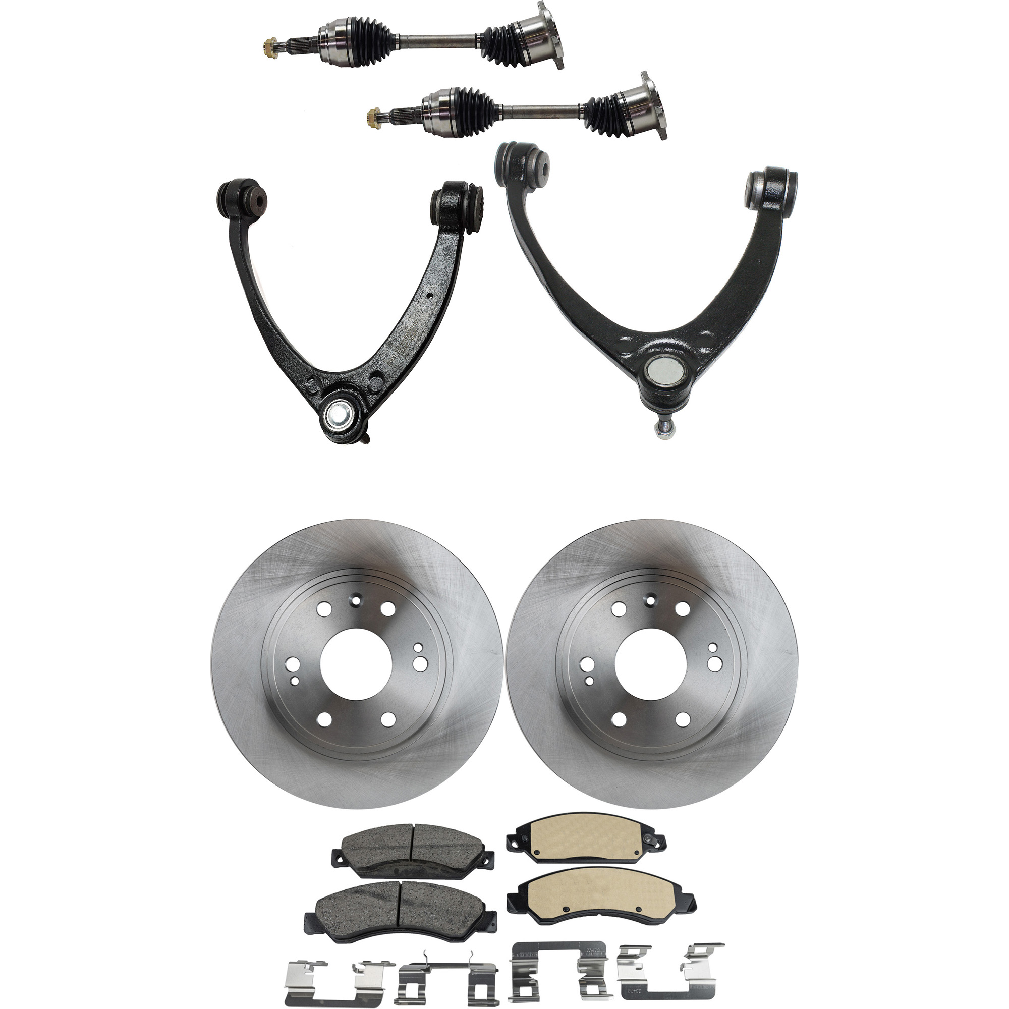 AM TAHOE 07-08 SUBURBAN 1500-07-07 FRONT CV AXLE ASSEMBLY RH AND LH 8 pc Kit with Brake Disc Brake Pad Set and Control Arm SKU KIT 060222-081 OEM 88963556-15863489-25852957-890