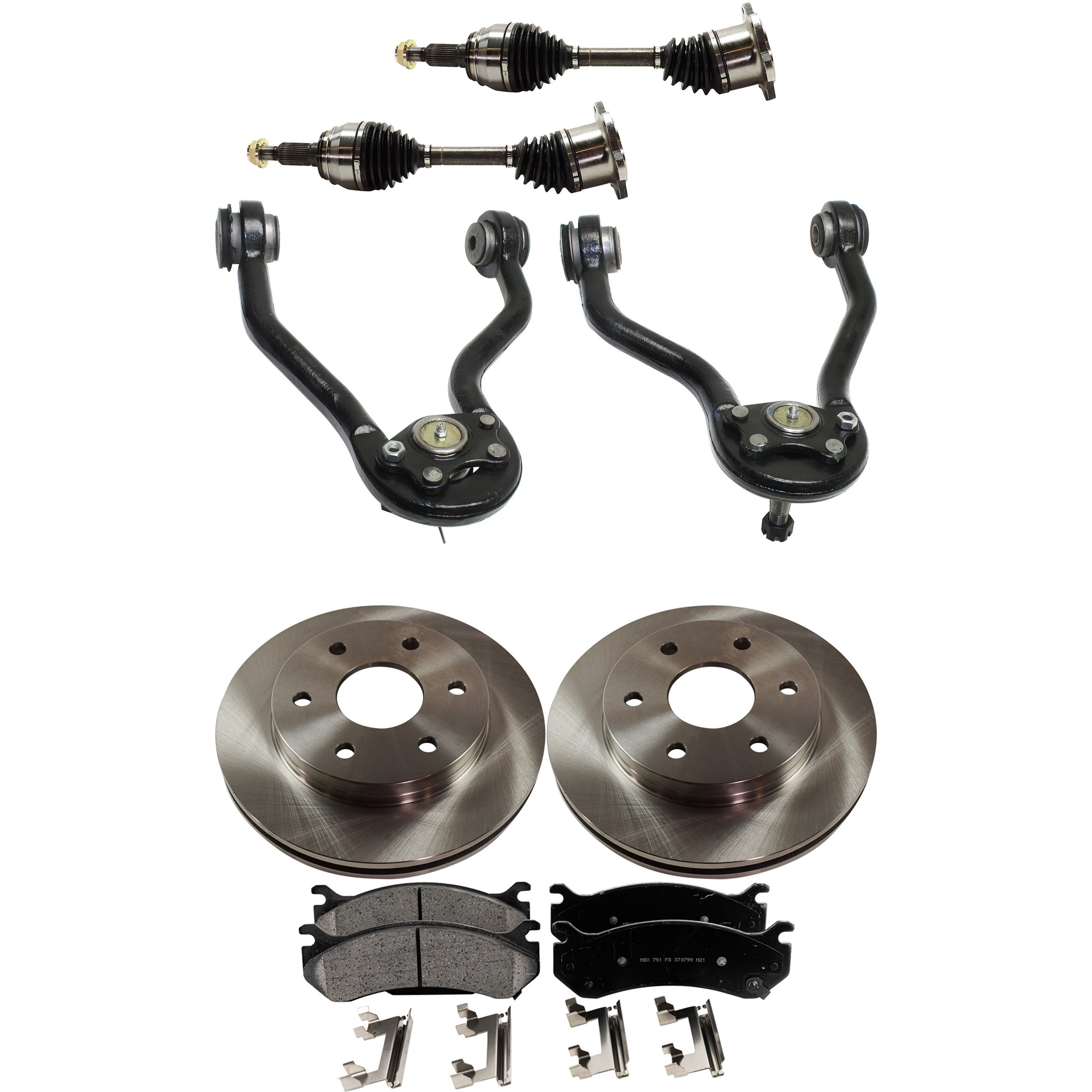 AM TAHOE YUKON 00-00 FRONT CV AXLE ASSEMBLY RH AND LH 8 pc kit with Brake Discs Brake Pad Set and Control Arms SKU KIT 060222-088 OEM 18060214-15716362-19241877-192