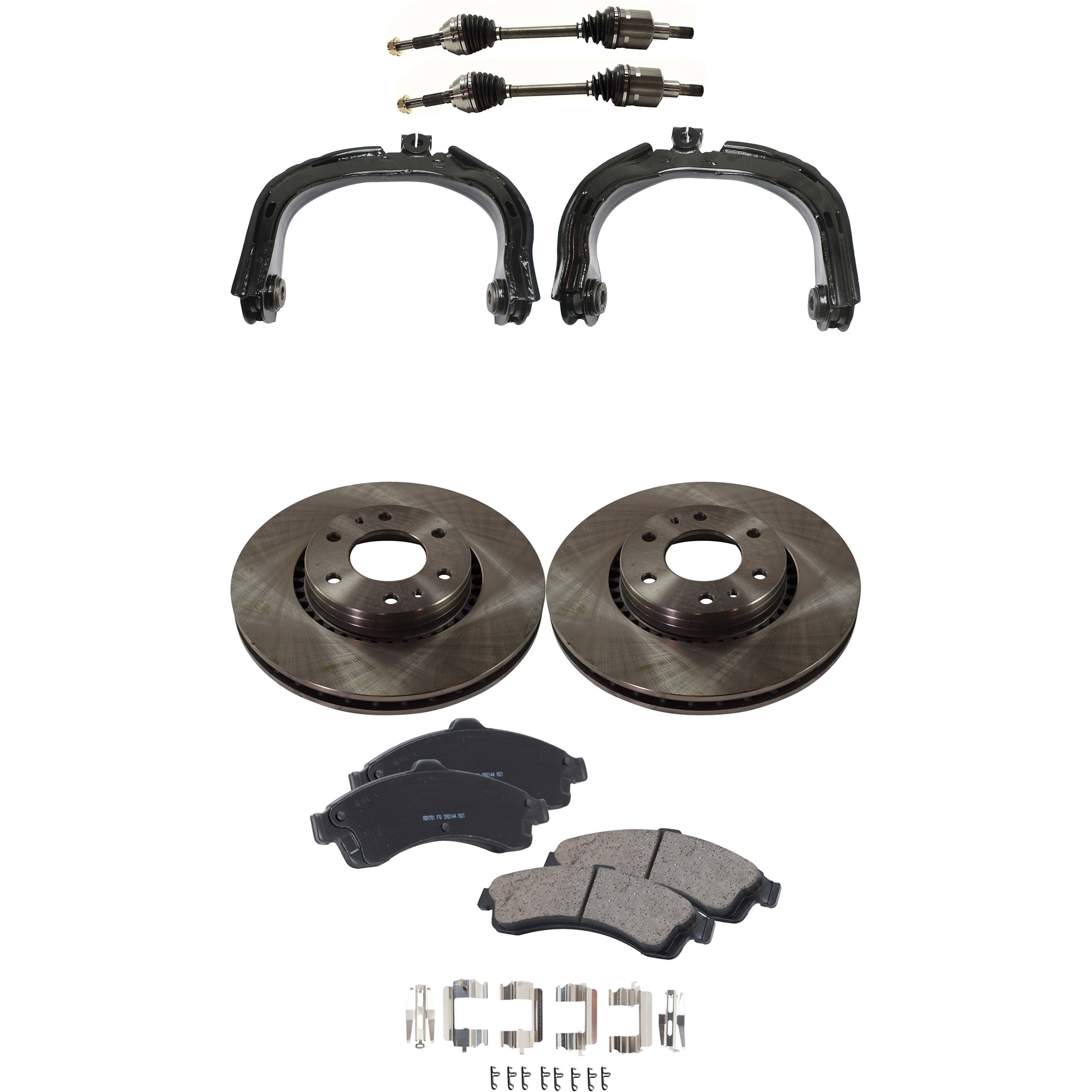 AM RAINIER 04-05 FRONT CV AXLE ASSEMBLY RH AND LH 8 pc kit with Brake Discs Brake Pad Set and Control Arms SKU KIT 060222-095 OEM 26079789-8260797890-18060665-2