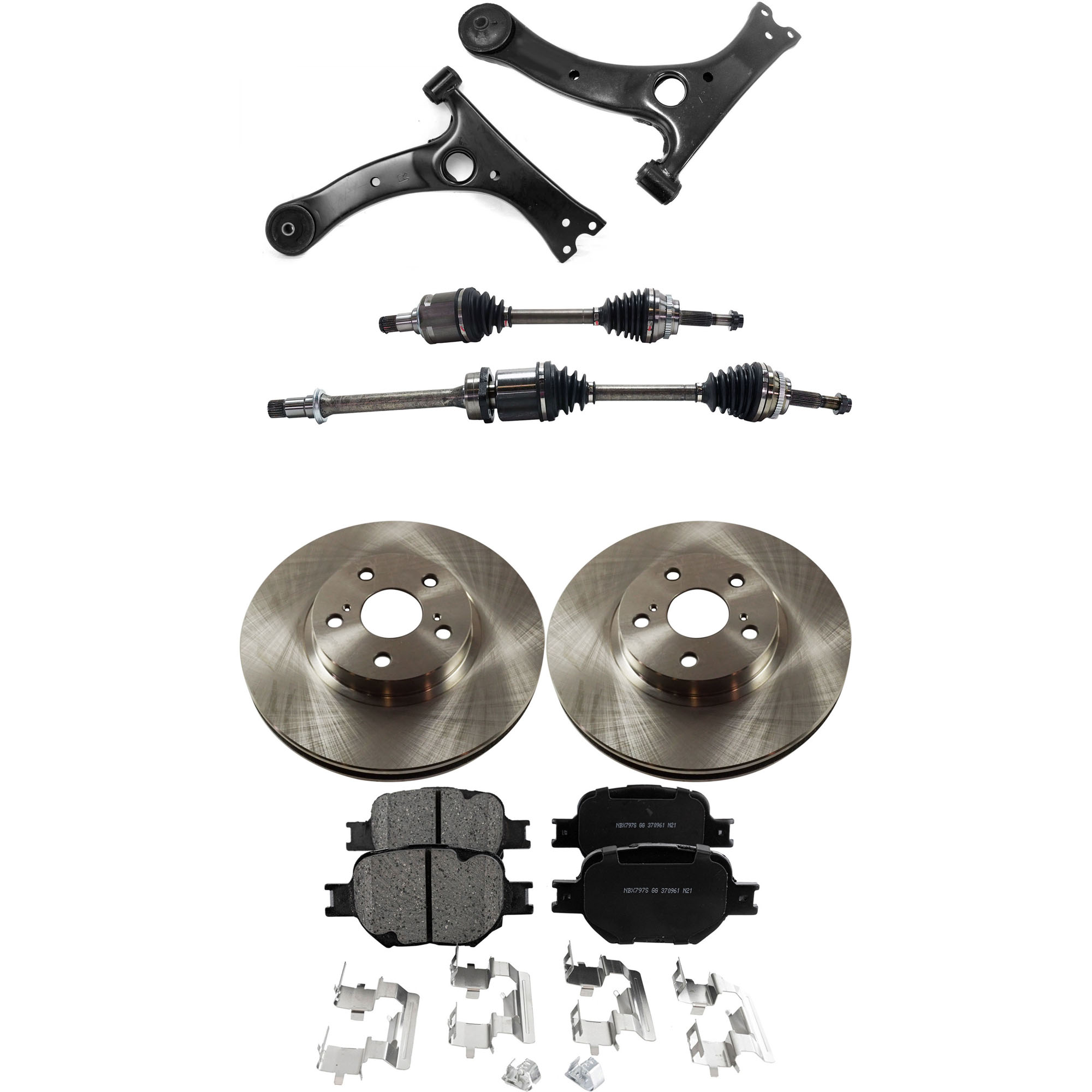 AM TC 05-10 FRONT CV AXLE ASSEMBLY RH AND LH 8 pc kit with Brake Discs Brake Pad Set and Control Arms SKU KIT 060222-217 OEM 4351202110-4351202130-43512021