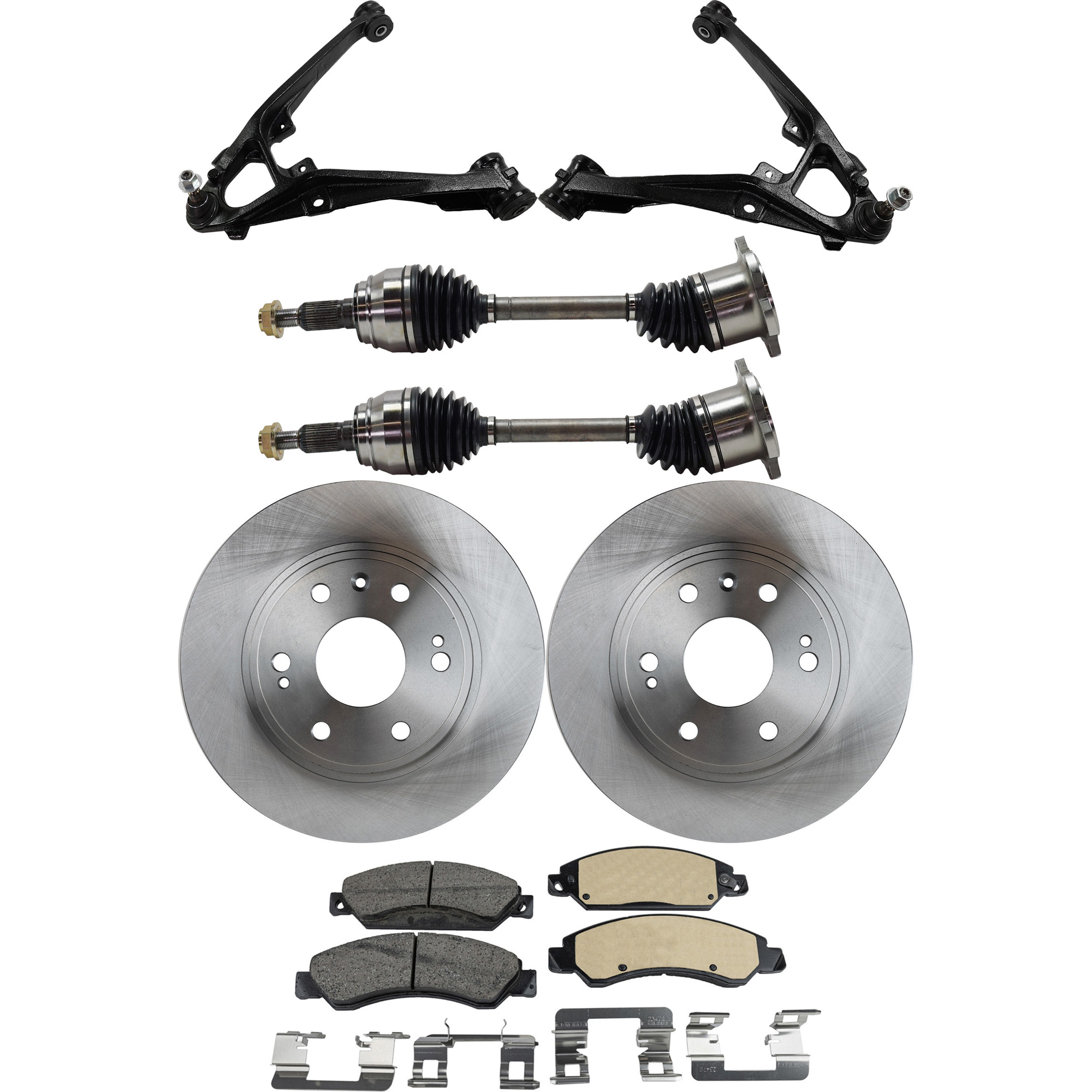AM AVALANCHE SIERRA 1500-07-07 FRONT CONTROL ARM KIT RH AND LH Lower 7 pc Kit with Ball Joint Axle Assembly Brake Disc and Brake Pad Set SKU KIT 060222-246 OEM 88963556-15863489-25852957-890