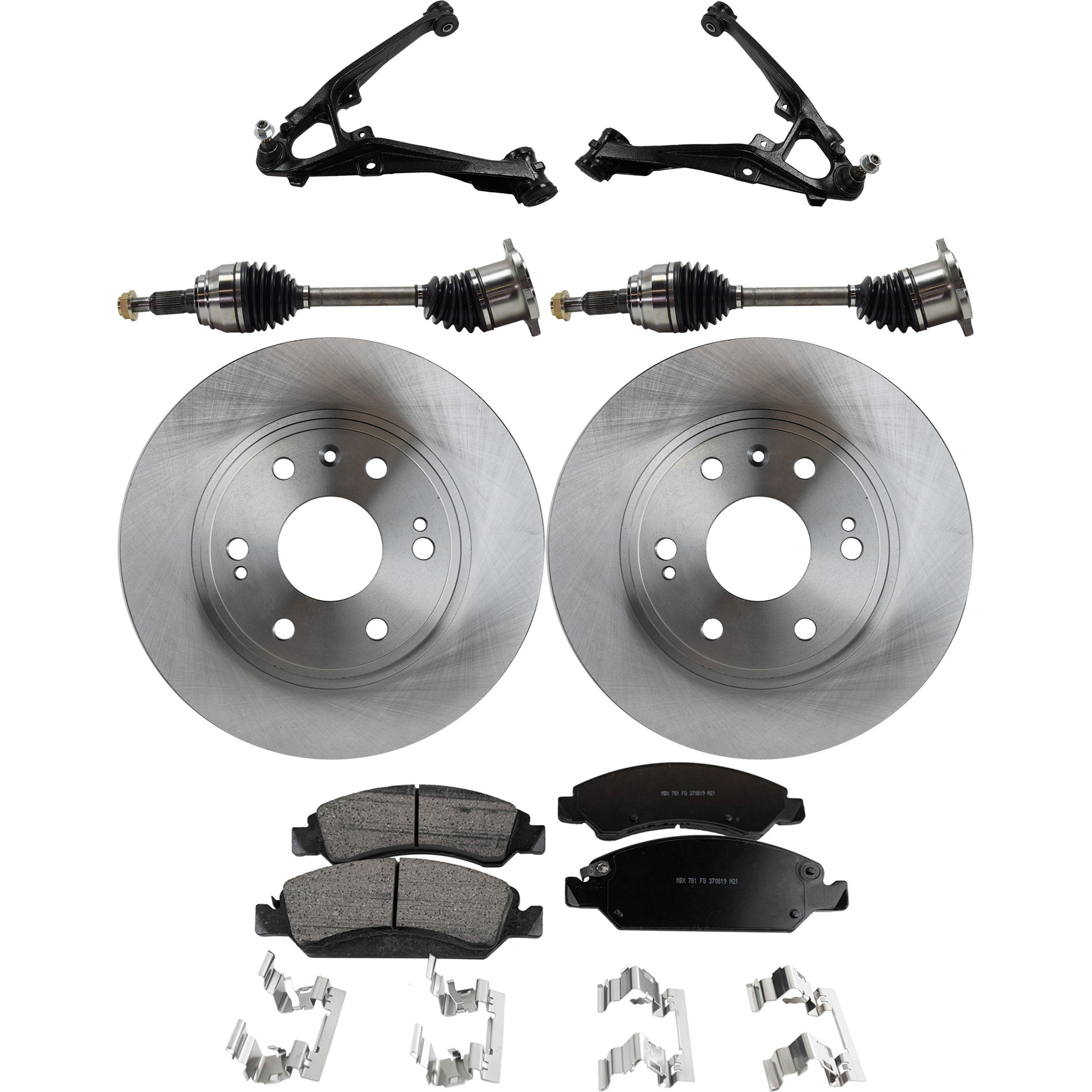 AM SILVERADO 1500 SIERRA 1500-07-16 FRONT CONTROL ARM KIT RH AND LH Lower 7 pc Kit with Ball Joint Axle Assembly Brake Disc and Brake Pad Set SKU KIT 060222-252 OEM 88963556-19257667-22742382-231