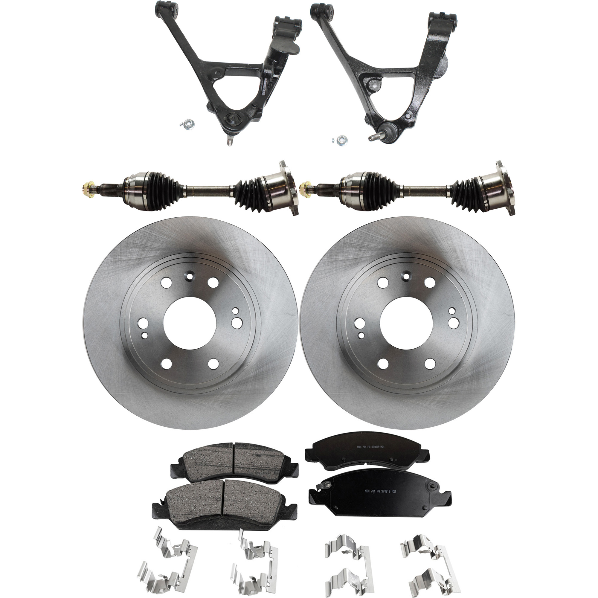 AM SIERRA SILVERADO 1500-05-06 FRONT CONTROL ARM KIT RH AND LH 7 pc Kit Lower w Ball Joint Axle Assembly Brake Disc and Brake Pad Set SKU KIT 060222-255 OEM 88963556-19257667-22742382-231