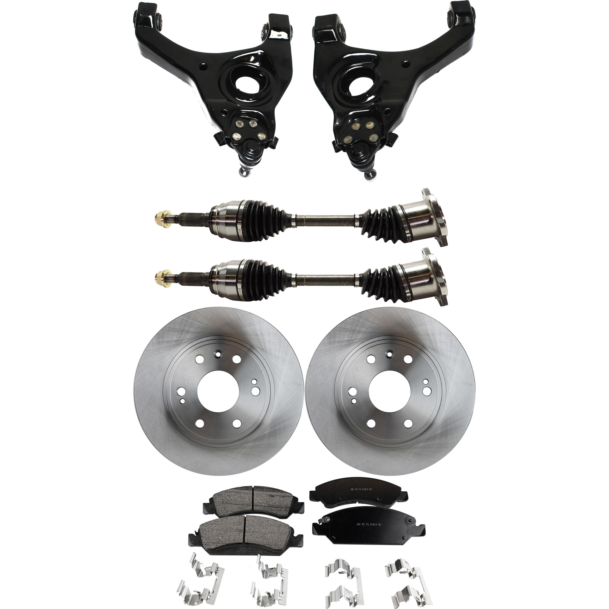 AM SIERRA SILVERADO 1500-05-07 FRONT CONTROL ARM KIT RH AND LH Lower 7 pc Kit with Axle Assemblies Brake Discs and Brake Pad Set SKU KIT 060222-257 OEM 88963556-19257667-22742382-231