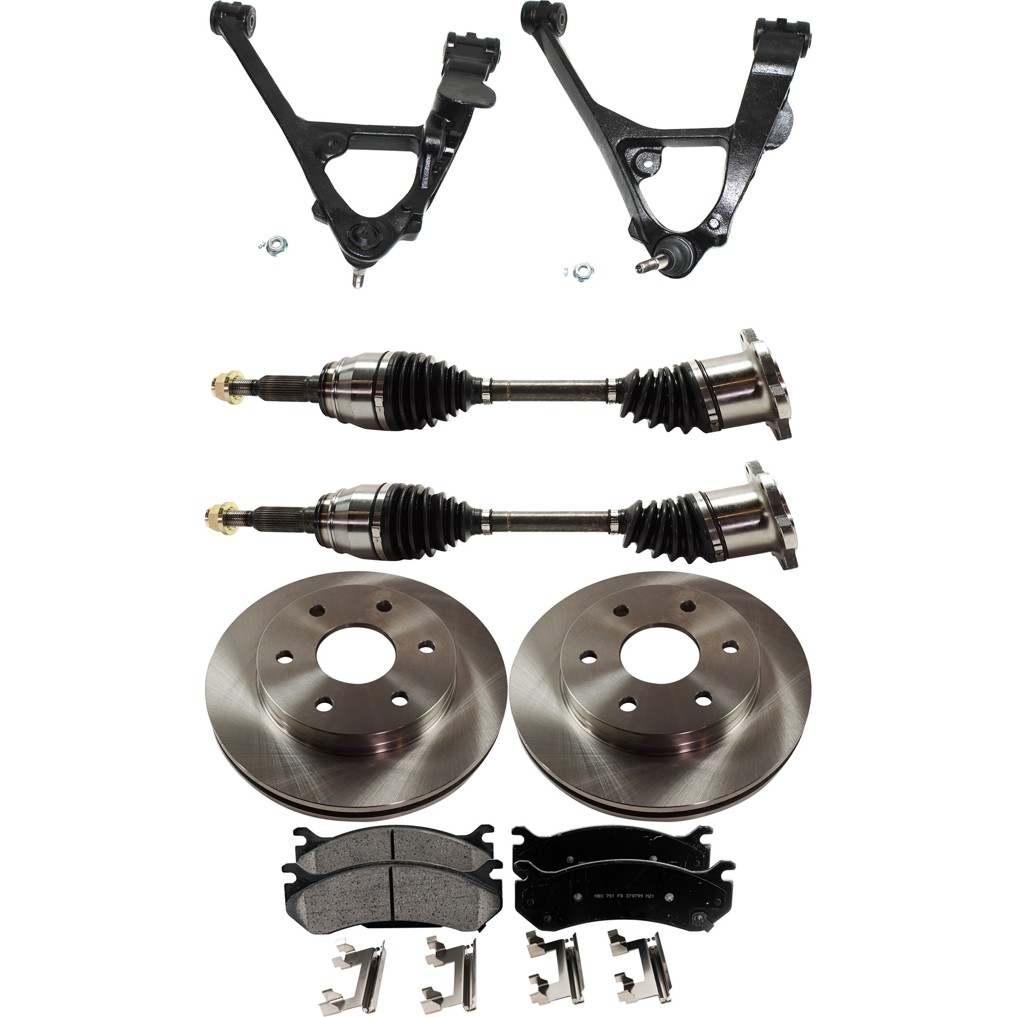 AM SIERRA SILVERADO 1500-99-07 FRONT CONTROL ARM KIT RH AND LH 8 pc kit Lower w Ball Joint Axle Assembly Brake Disc and Brake Pad Set SKU KIT 060222-263 OEM 18060214-15716362-19241877-192