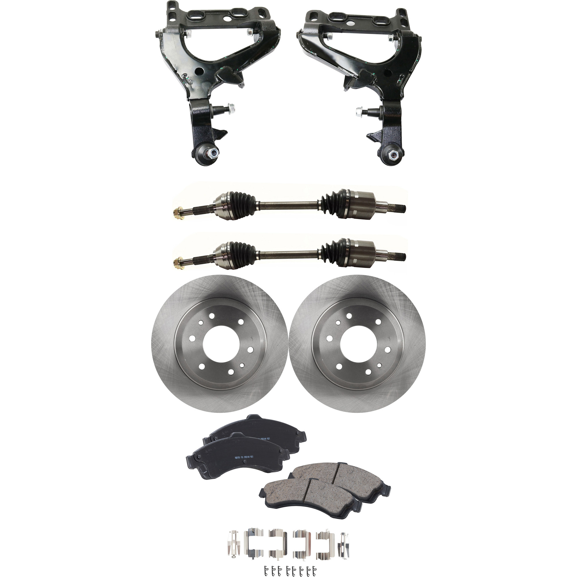 AM ENVOY RAINIER TRAILBLAZER 04-05 FRONT CONTROL ARM KIT RH AND LH Lower 7 pc Kit with Axle Assemblies Brake Discs and Brake Pad Set SKU KIT 060222-271 OEM 26079789-8260797890-8180606640