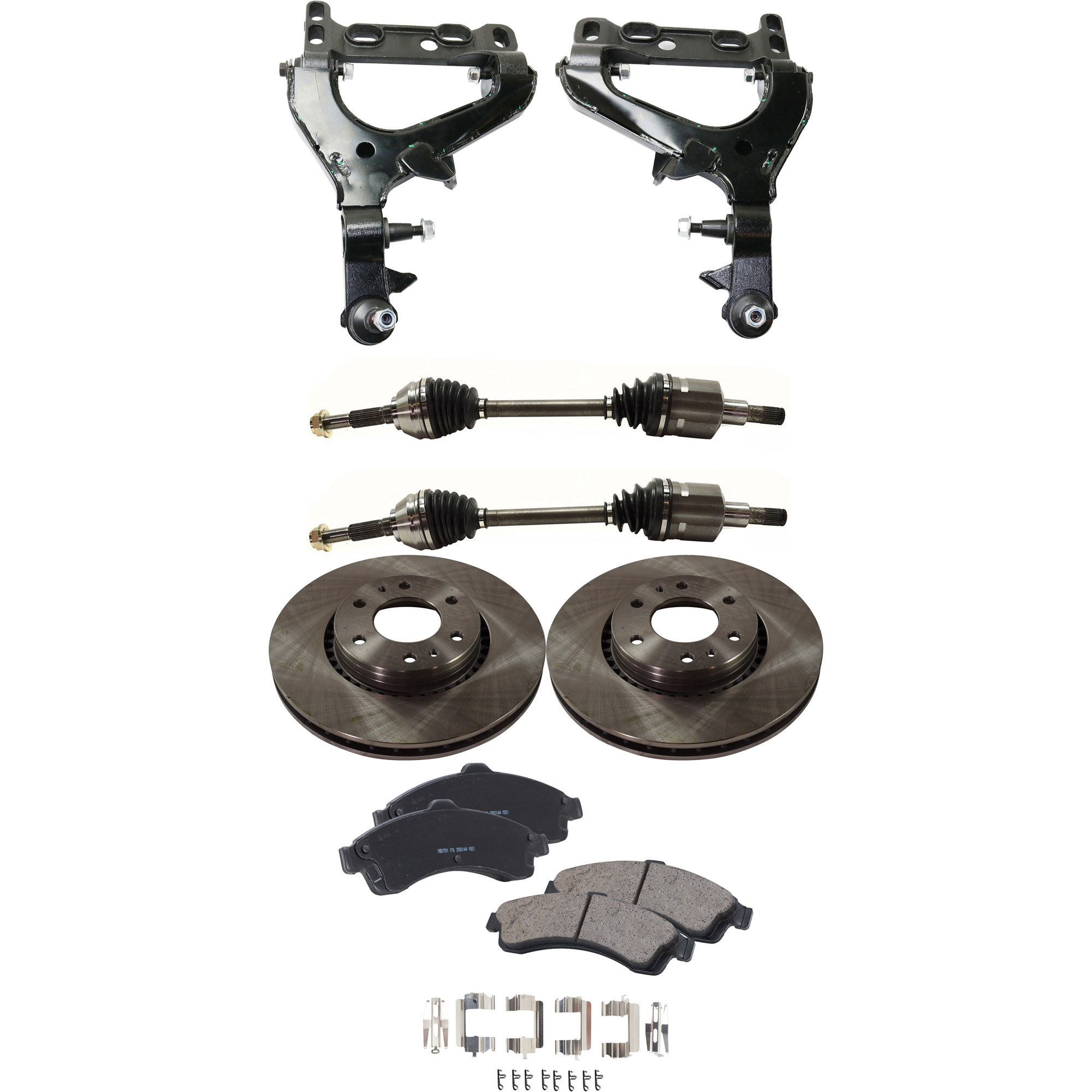 AM ENVOY XL RAINIER TRAILBLAZER EXT 04-05 FRONT CONTROL ARM KIT RH AND LH Lower 7 pc Kit with Axle Assemblies Brake Discs and Brake Pad Set SKU KIT 060222-277 OEM 26079789-8260797890-18060665-2