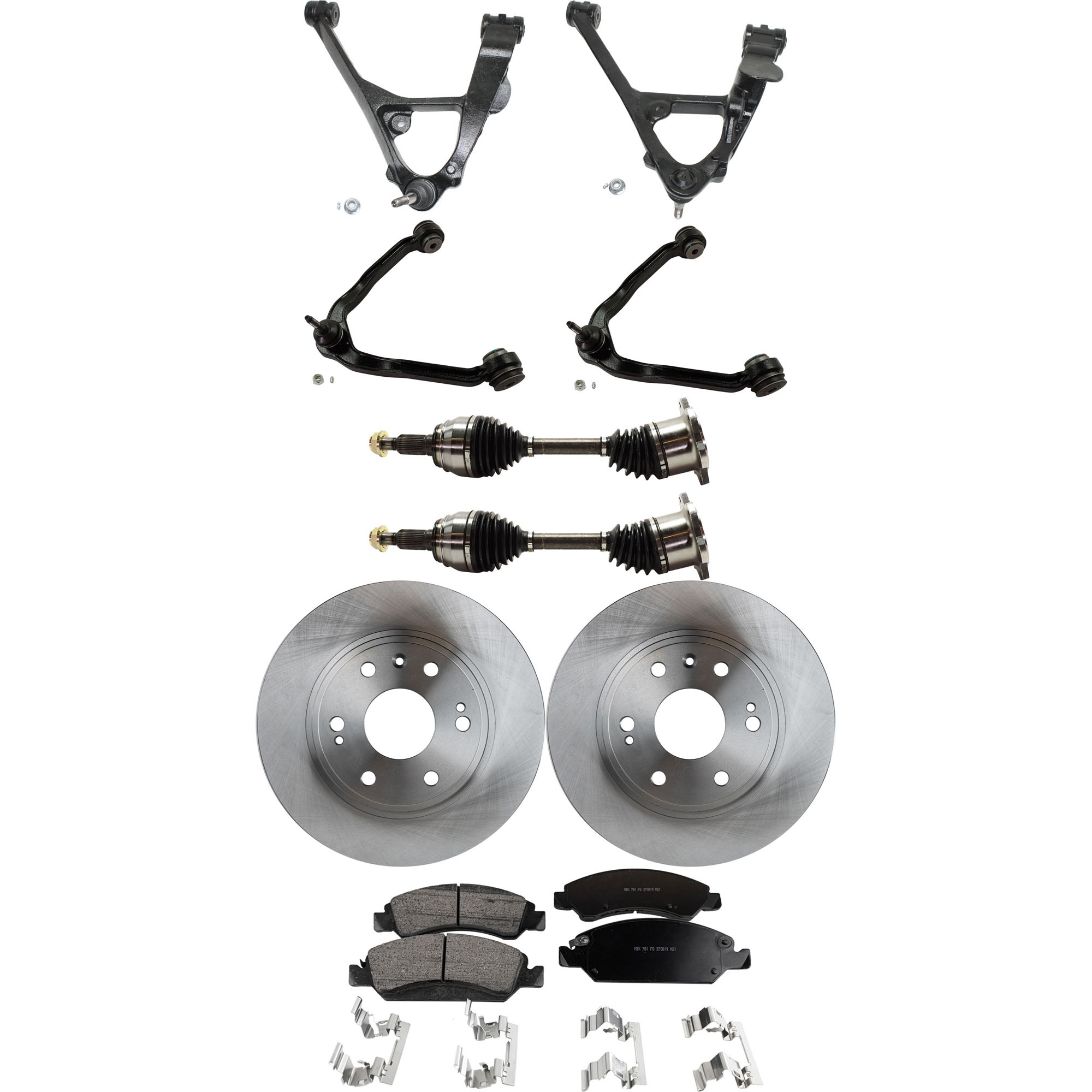 AM SIERRA SILVERADO 1500-05-06 SIERRA 1500 CLASSIC 07-07 FRONT CONTROL ARM KIT RH AND LH 9 pc Kit Upper and Lower w Ball Joint Axle Assembly Brake Disc and Brake Pad Set SKU KIT 060222-320 OEM 88963556-19257667-22742382-231