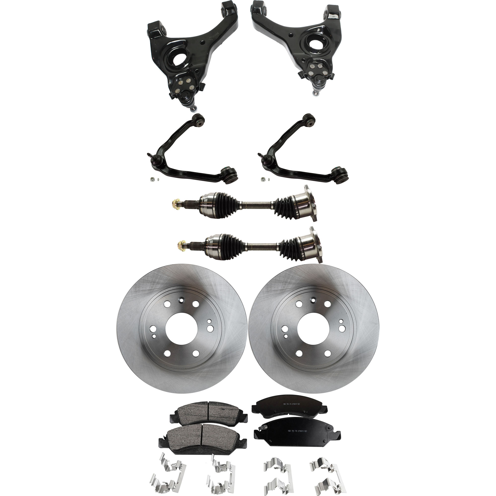 AM SIERRA SILVERADO 1500-05-06 SIERRA 1500 CLASSIC 07-07 FRONT CONTROL ARM KIT RH AND LH Upper and Lower 9 pc Kit with Axle Assemblies Brake Discs and Brake Pad Set SKU KIT 060222-322 OEM 88963556-19257667-22742382-231