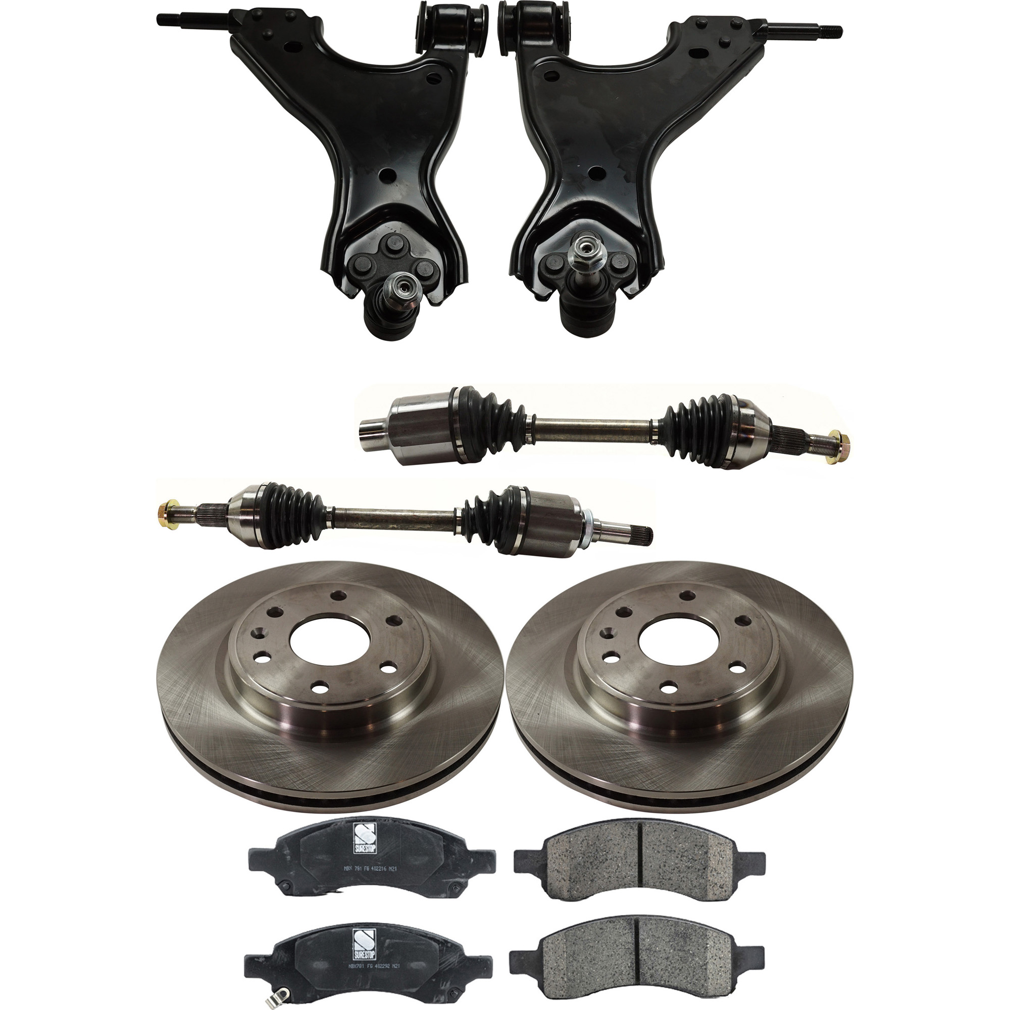 AM ACADIA 07-16 ACADIA LIMITED 17-17 FRONT CONTROL ARM KIT RH AND LH Lower 8 pc kit with Axle Assembly Brake Discs Brake Pad Set and Control Arms SKU KIT 060222-342 OEM 10390111-25853001-22955495-18A