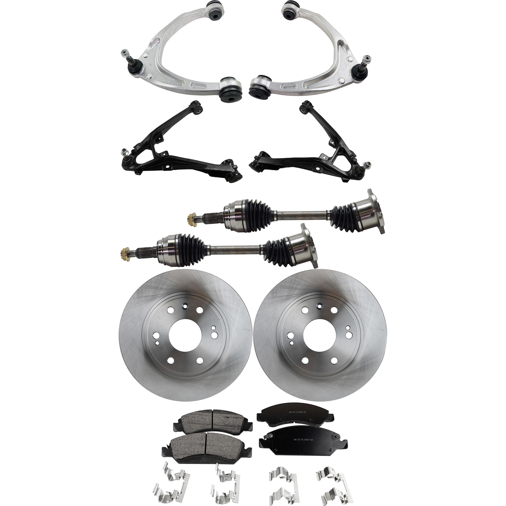 AM SILVERADO 1500 SIERRA 1500-14-16 FRONT CONTROL ARM KIT RH AND LH Upper and Lower 9 pc Kit with Ball Joint Axle Assembly Brake Disc and Brake Pad Set SKU KIT 060222-387 OEM 889-635-561-925-766-000-000-000-000