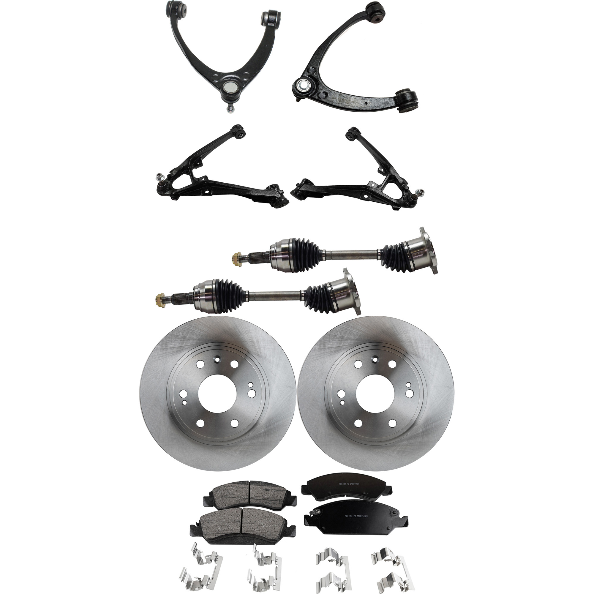 AM SILVERADO 1500 SIERRA 1500-07-16 FRONT CONTROL ARM KIT RH AND LH Upper and Lower 9 pc Kit with Ball Joint Axle Assembly Brake Disc and Brake Pad Set SKU KIT 060222-388 OEM 88963556-19257667-22742382-231