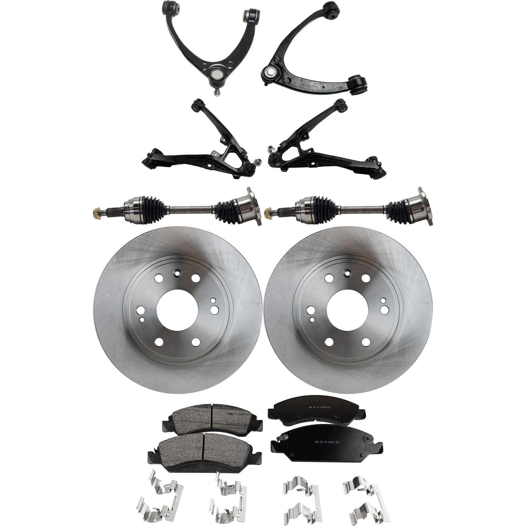 AM SILVERADO 1500 SIERRA 1500-07-16 FRONT CONTROL ARM KIT RH AND LH Upper and Lower 9 pc Kit with Ball Joint Axle Assembly Brake Disc and Brake Pad Set SKU KIT 060222-390 OEM 88963556-19257667-22742382-231