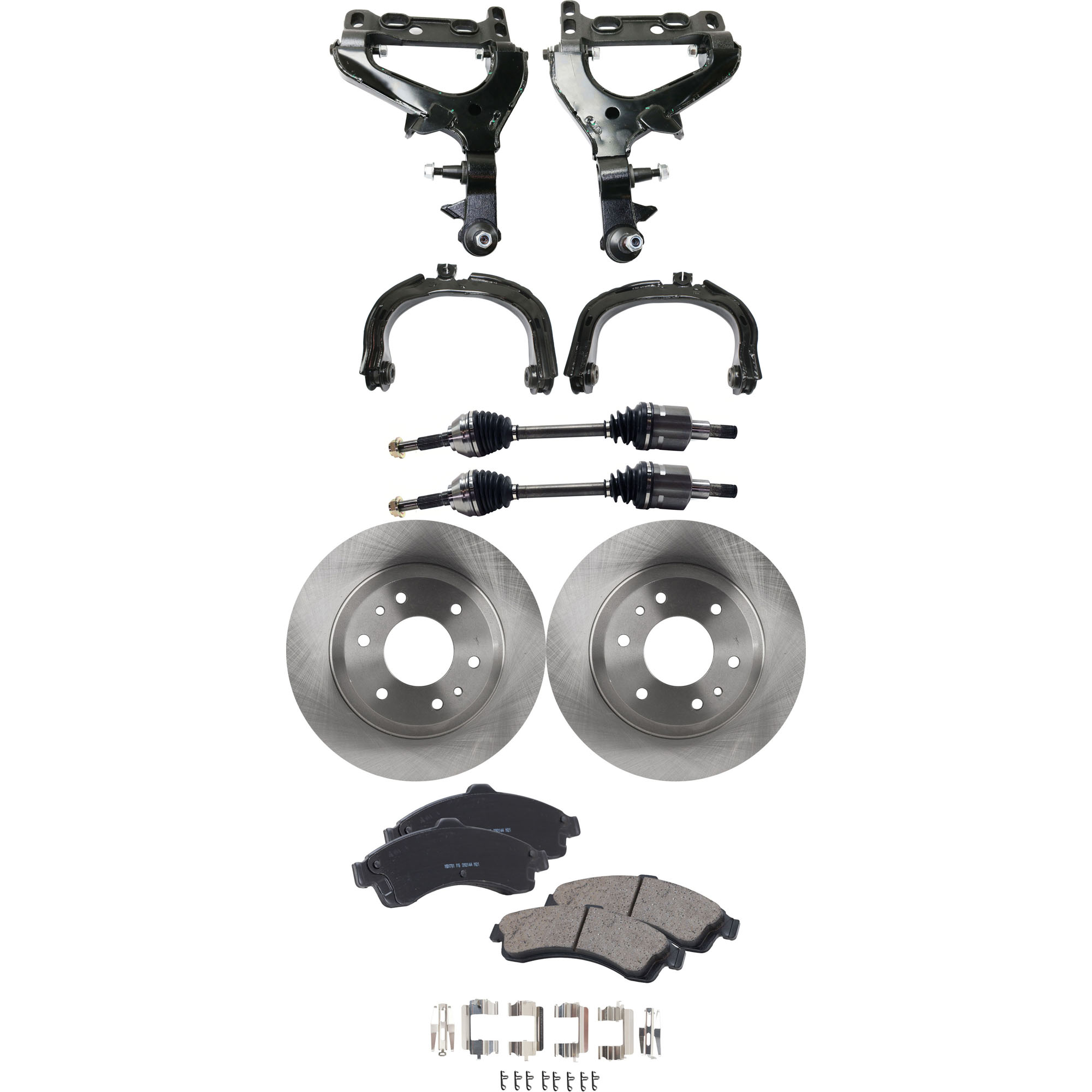 AM ENVOY RAINIER TRAILBLAZER 04-05 FRONT CONTROL ARM KIT RH AND LH Upper and Lower 9 pc Kit with Axle Assemblies Brake Discs and Brake Pad Set SKU KIT 060222-400 OEM 26079789-8260797890-8180606640