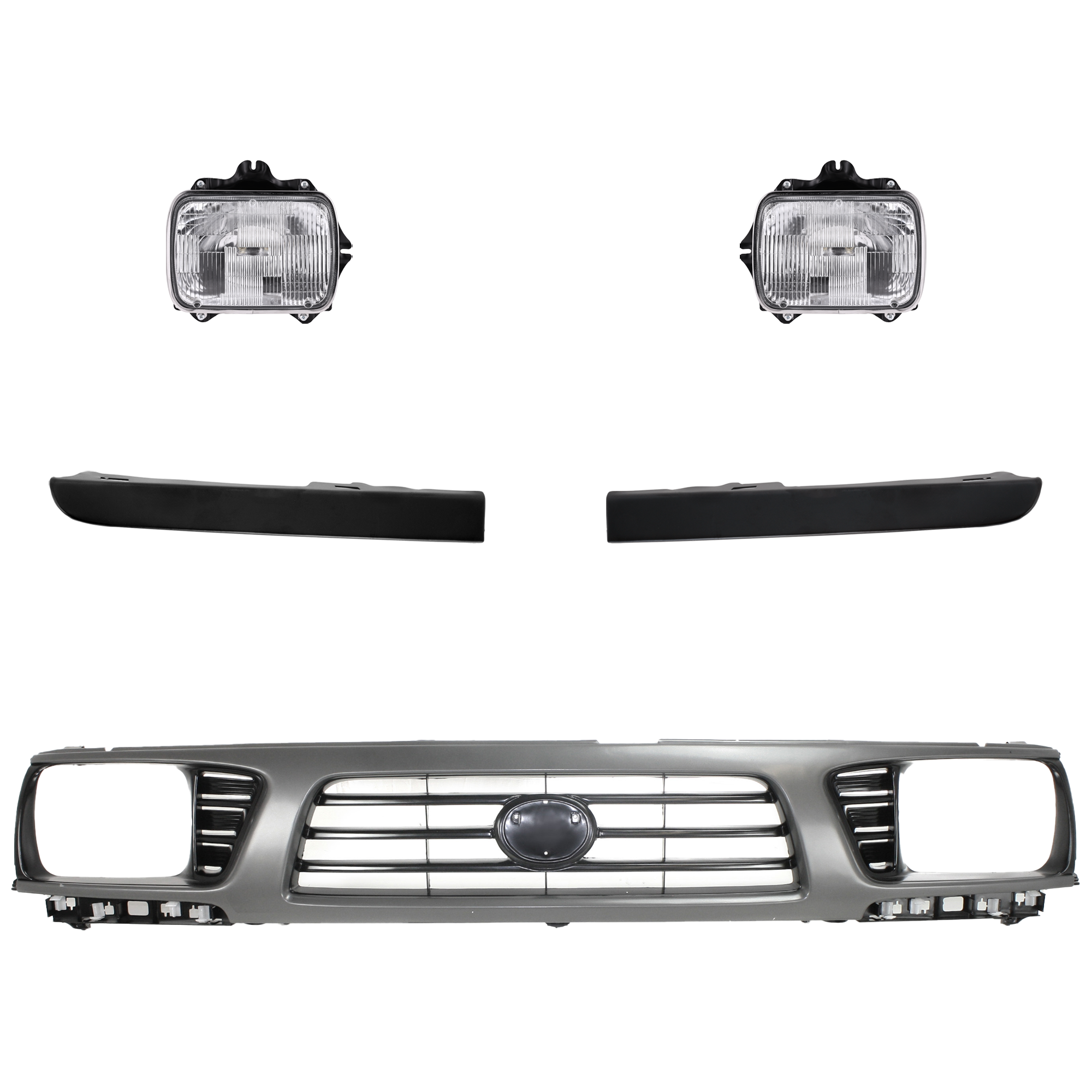 AM TACOMA 95-97 HEAD LAMP RH AND LH 5 pc Kit with Grille Assembly and Headlight Filler SKU KIT 060324 C02 Partslink TO2500113 TO2501117 TO1200198 TO1089106 TO1088106 OEM 8111089155-8111080367-81150891