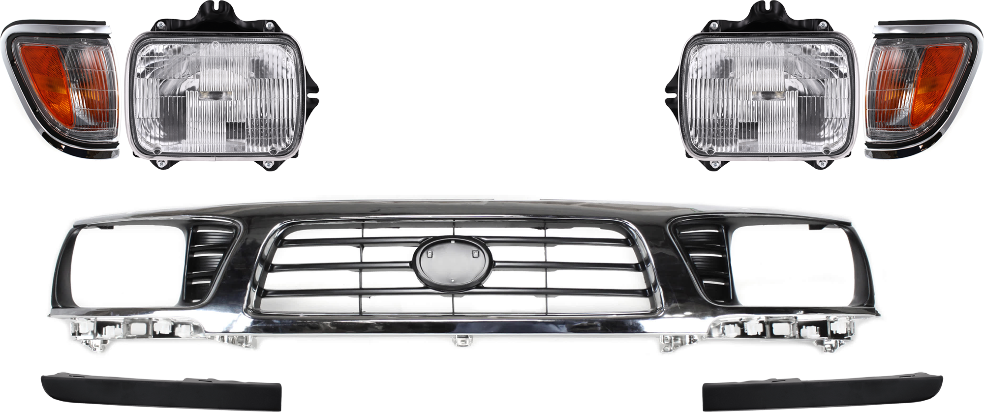 AM TACOMA 95-97 GRILLE ASSEMBLY 7 pc Kit with Corner Light Headlight Headlight Filler SKU KIT 060324 C03 Partslink TO1200197 TO2521143 TO2520143 TO2501117 TO2500113 TO1088106 TO1089106 OEM 5310035340-8161004040-81620040