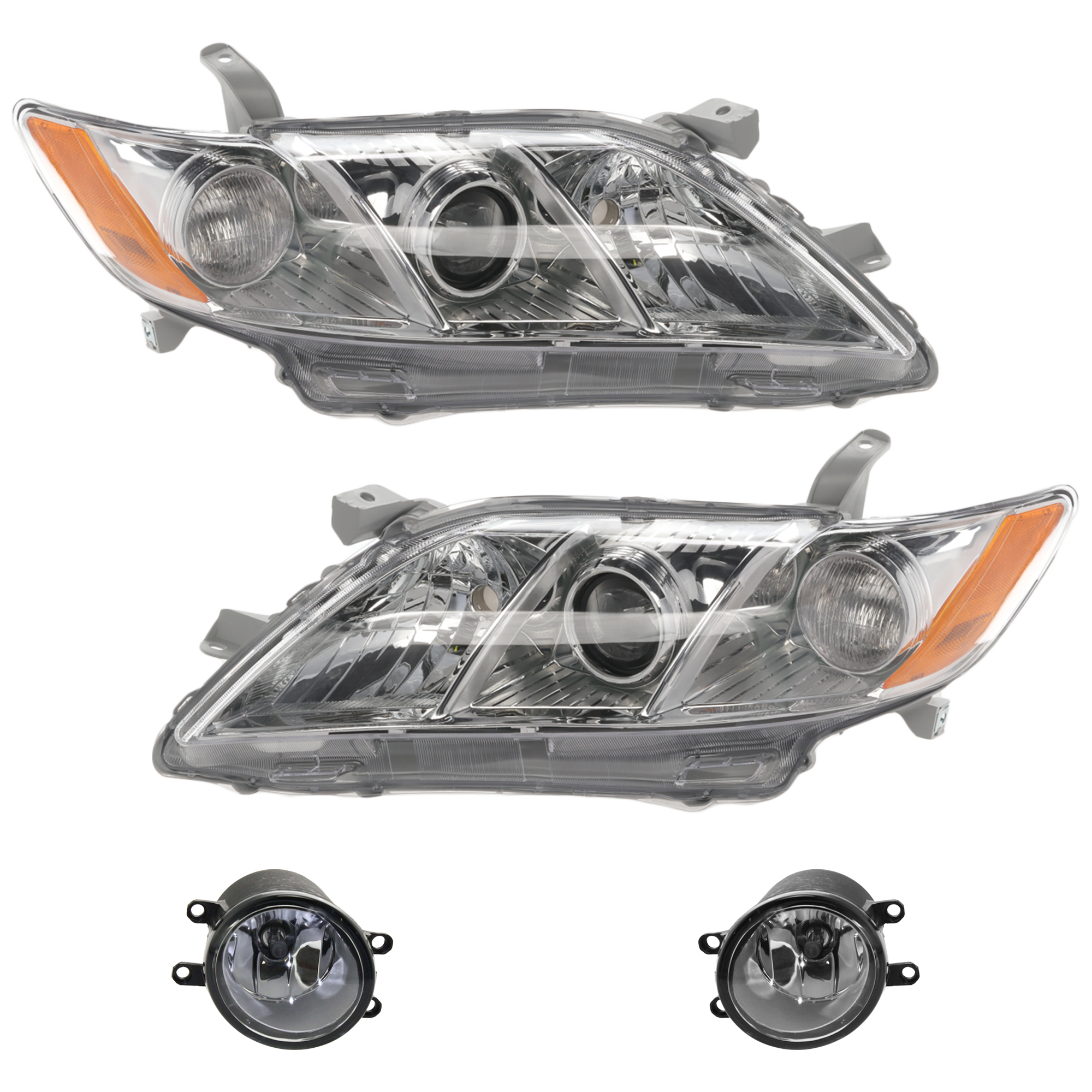 AM CAMRY 07-09 HEAD LAMP RH AND LH 4 pc Kit with Fog Light SKU KIT 060324 C07 Partslink TO2518105 TO2519105 TO2593123 TO2592123 OEM 8113006201-8117006201-81210060