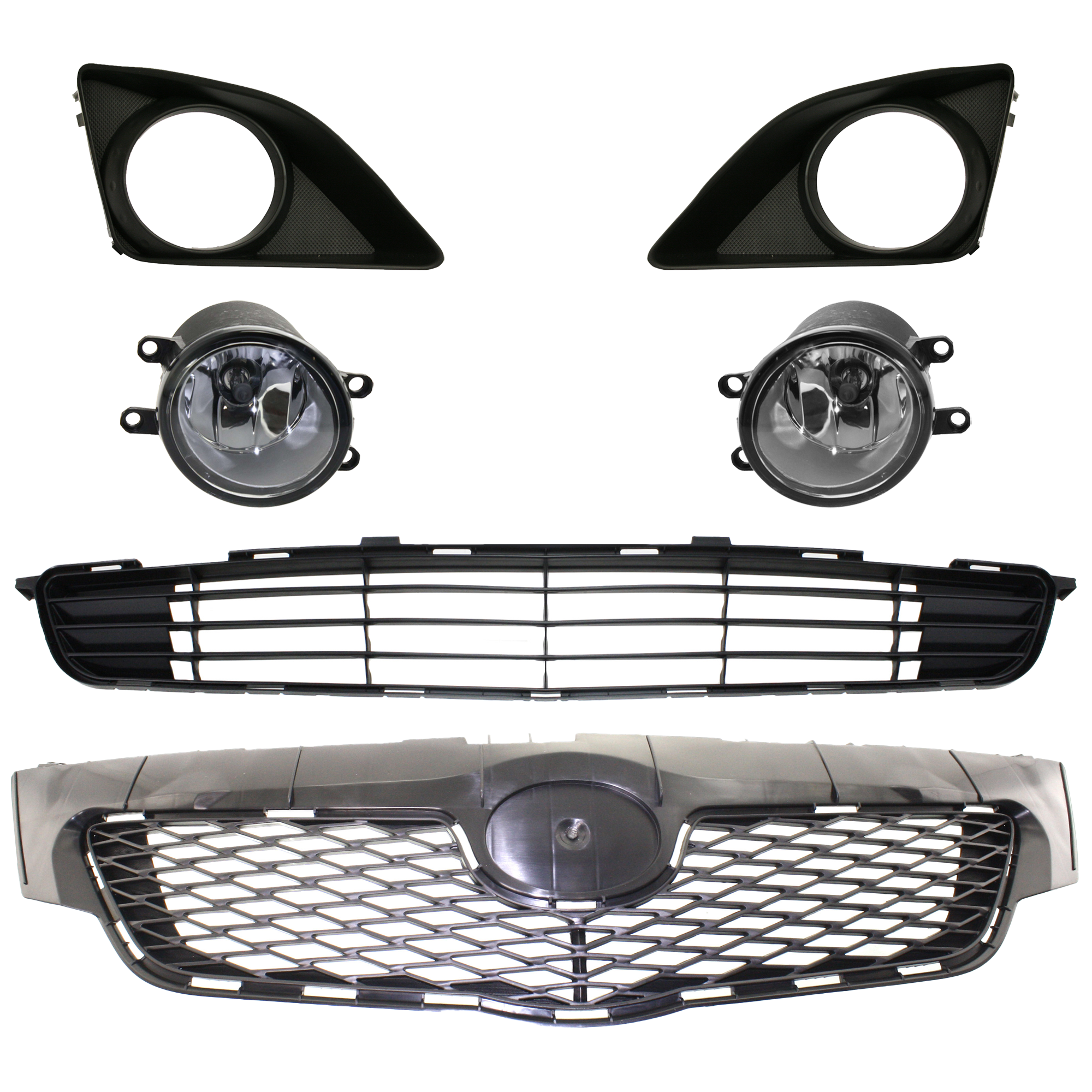 AM COROLLA 09-10 FRONT FOG LAMP RH AND LH Assembly Halogen 6 pc kit with Bumper Grille Grille Assembly and Fog Light SKU KIT 060324 C09 Partslink TO2592123 TO2593123 TO1036111 TO1039116 TO1038116 TO1200304 OEM 8121006071-8122006071-53112021