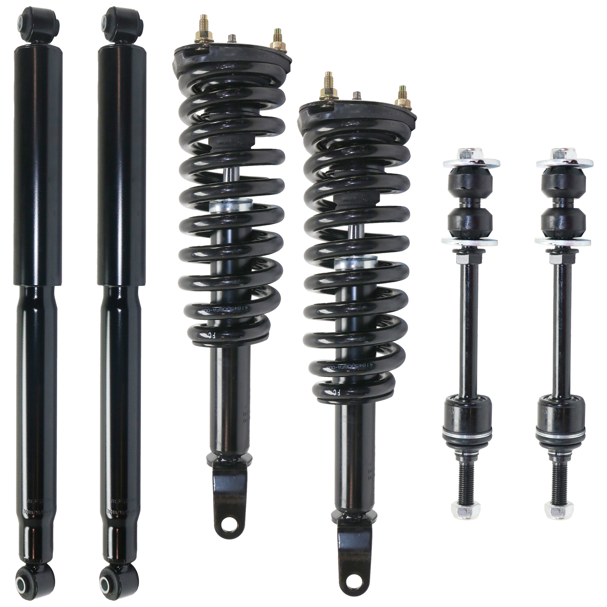 AM DAKOTA 05-09 RAIDER 06-09 FRONT AND REAR SHOCK AND FULLY LOADED STRUT RH AND LH Gas Charged Twin tube 6 pc Kit with Sway Bar Link SKU KIT 060324 C119 OEM 4883055-4883055AB 68020856AB 5