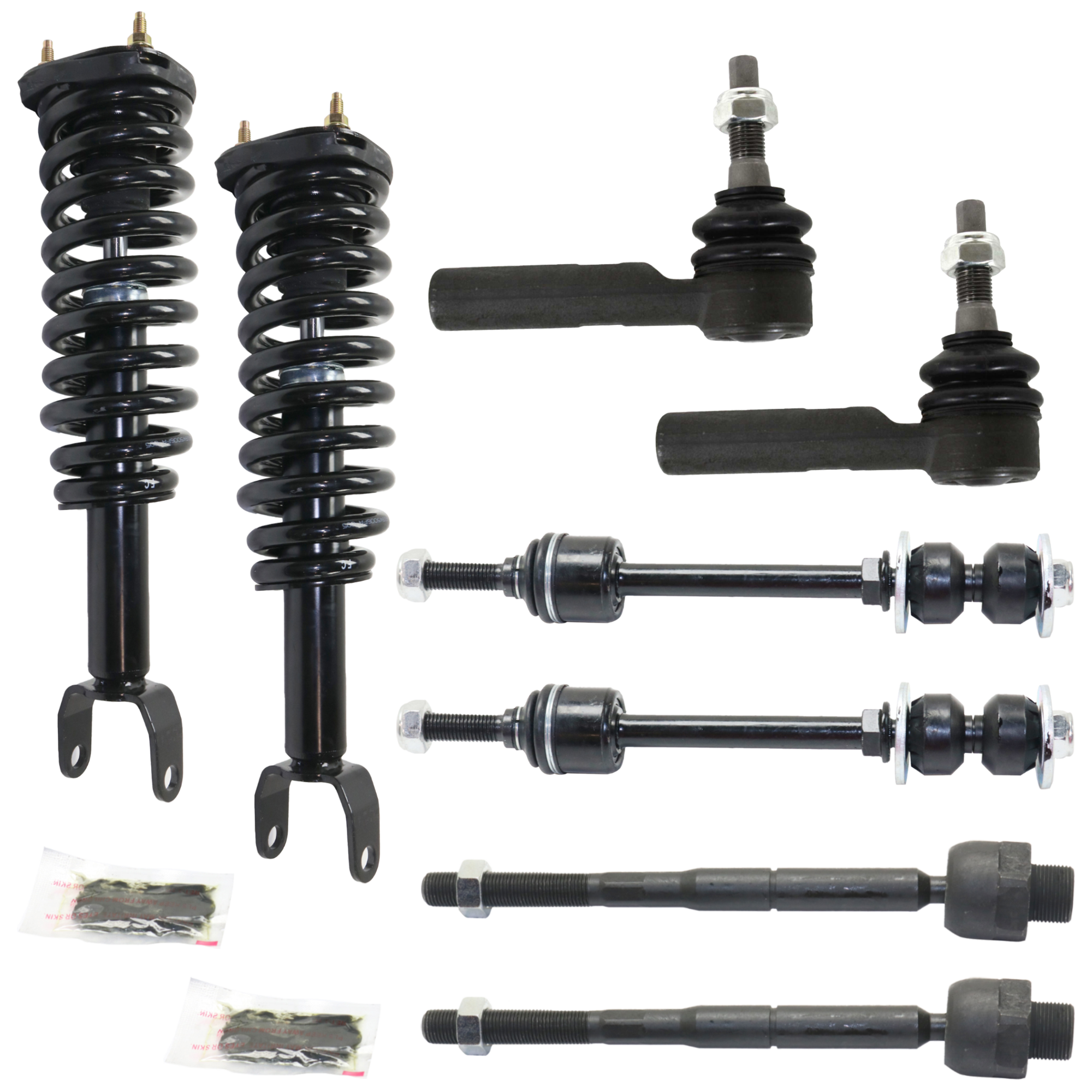 AM DAKOTA 05-09 RAIDER 06-09 FRONT FULLY LOADED STRUT RH AND LH Gas Charged Twin tube 8 pc Kit with Tie Rod End Sway Bar Link SKU KIT 060324 C120 OEM 68020856AB 52855697AE 265190