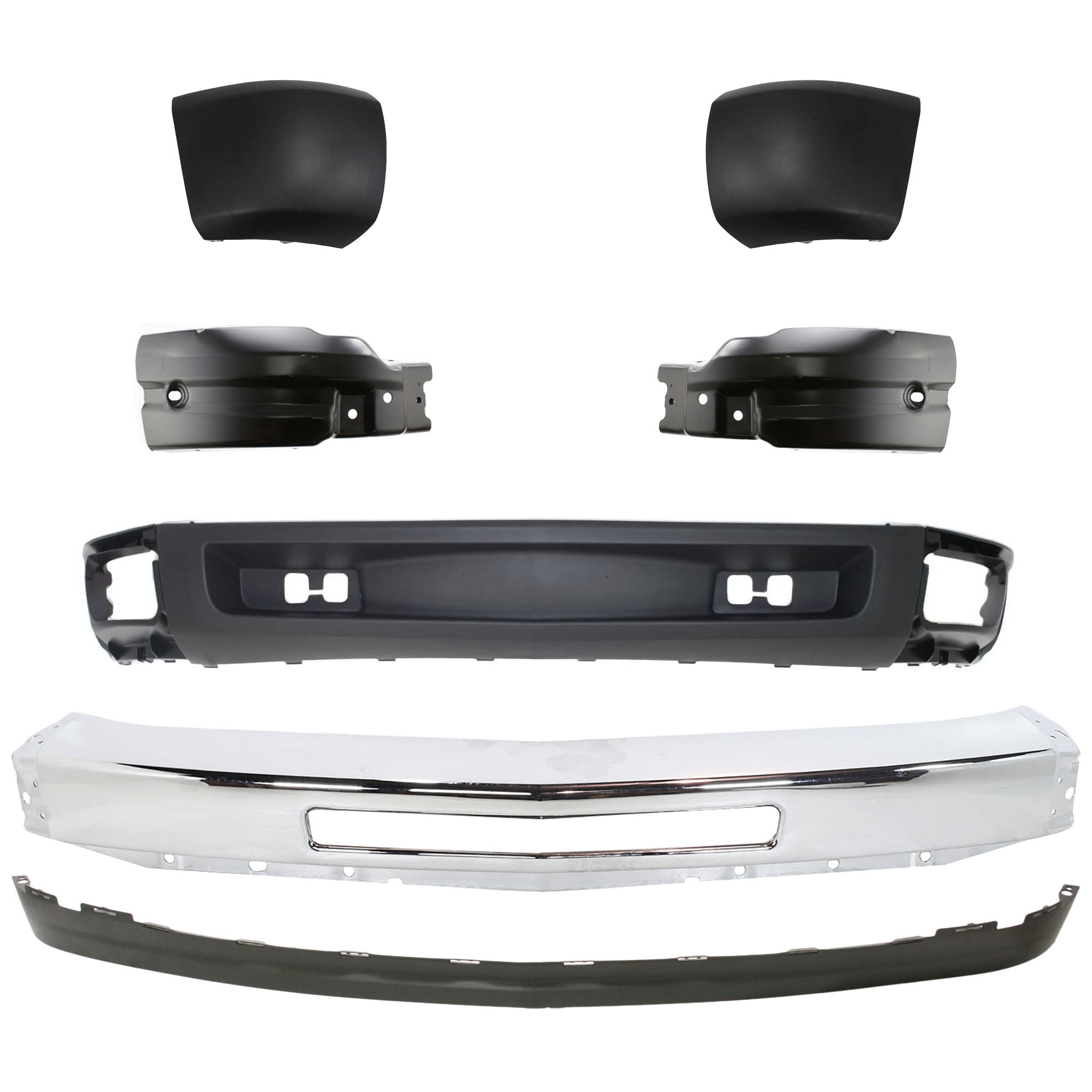 AM SILVERADO 1500-09-13 FRONT BUMPER 7 pc kit with Bumper End Valance SKU KIT 060324 C22 Partslink GM1002831 GM1005148 GM1004148 GM1005146 GM1004146 GM1092192 GM1092191 OEM 15941850-22737639-22737638-158
