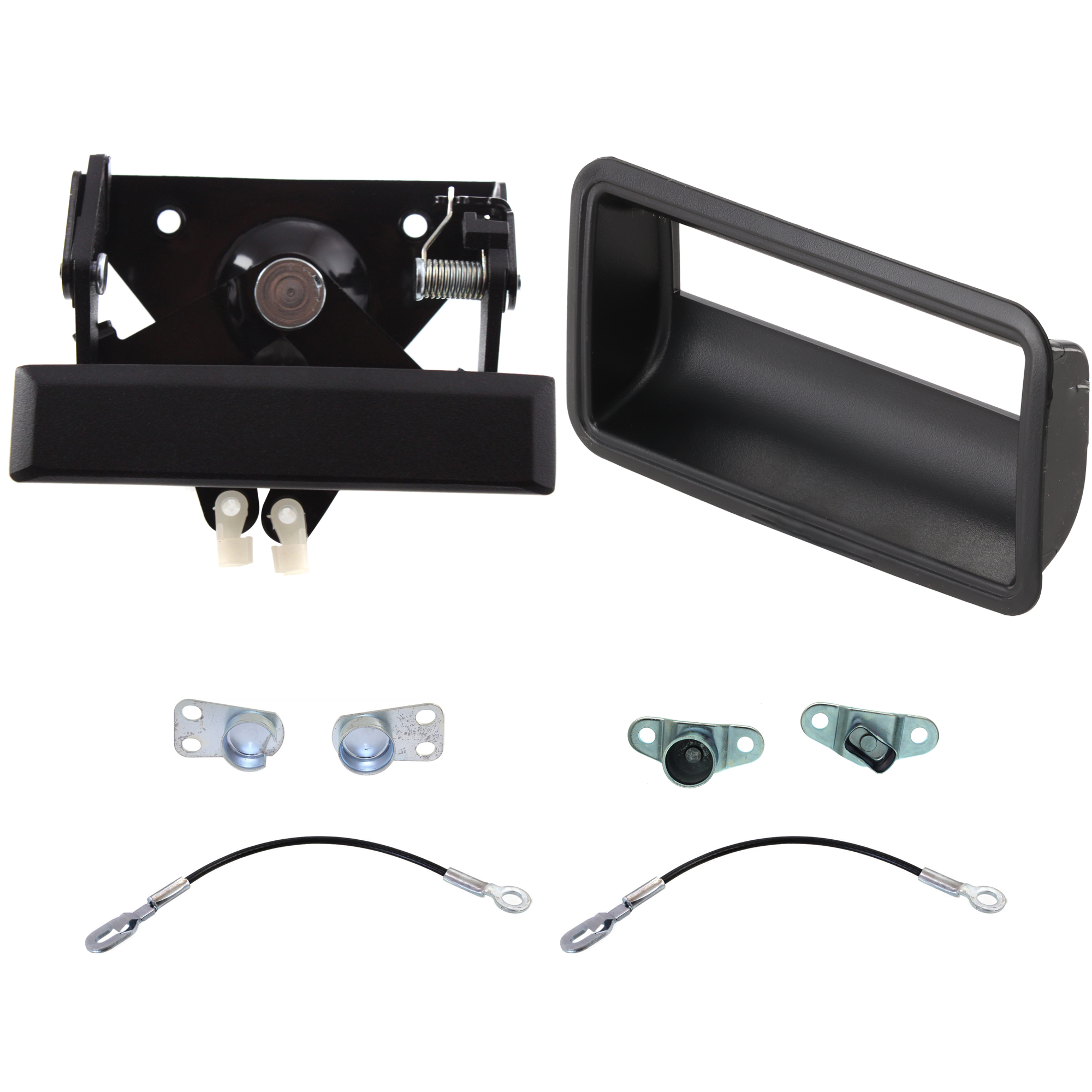 AM CHEVROLET C K FULL SIZE PICKUP 88-92 TAILGATE HINGE RH AND LH 8 pc Kit with Tailgate Handle and Tailgate Cable SKU KIT 060324 C30 Partslink GM1916101 GM1915101 OEM 15521579-15603558-15545203-156