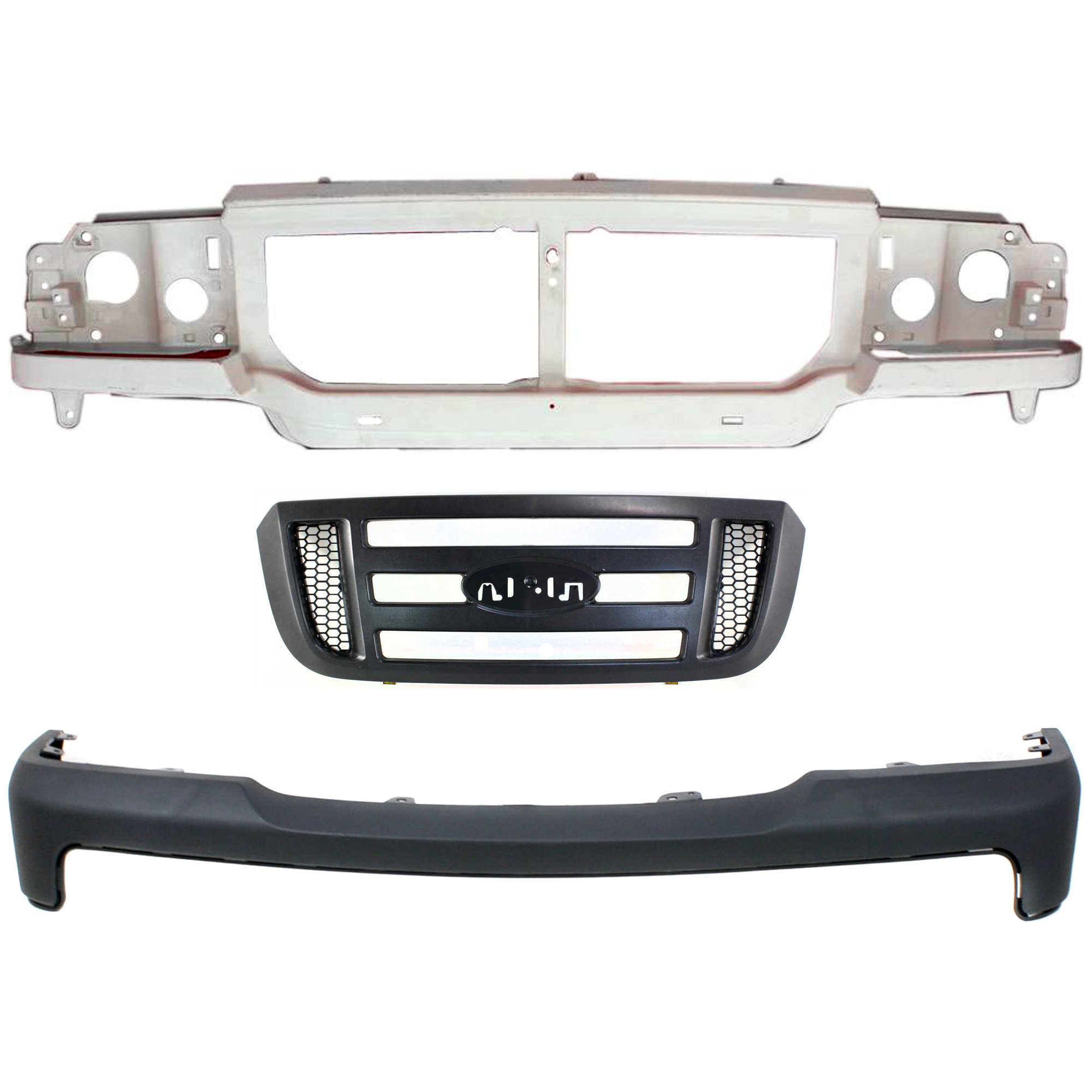 AM RANGER 06-11 HEADER PANEL 3 pc Kit with Bumper Cover Grille Assembly SKU KIT 060324 C34 Partslink FO1220228 FO1000603 OEM 6L5Z8A284AA 6L5Z17D957AAA 6L5Z