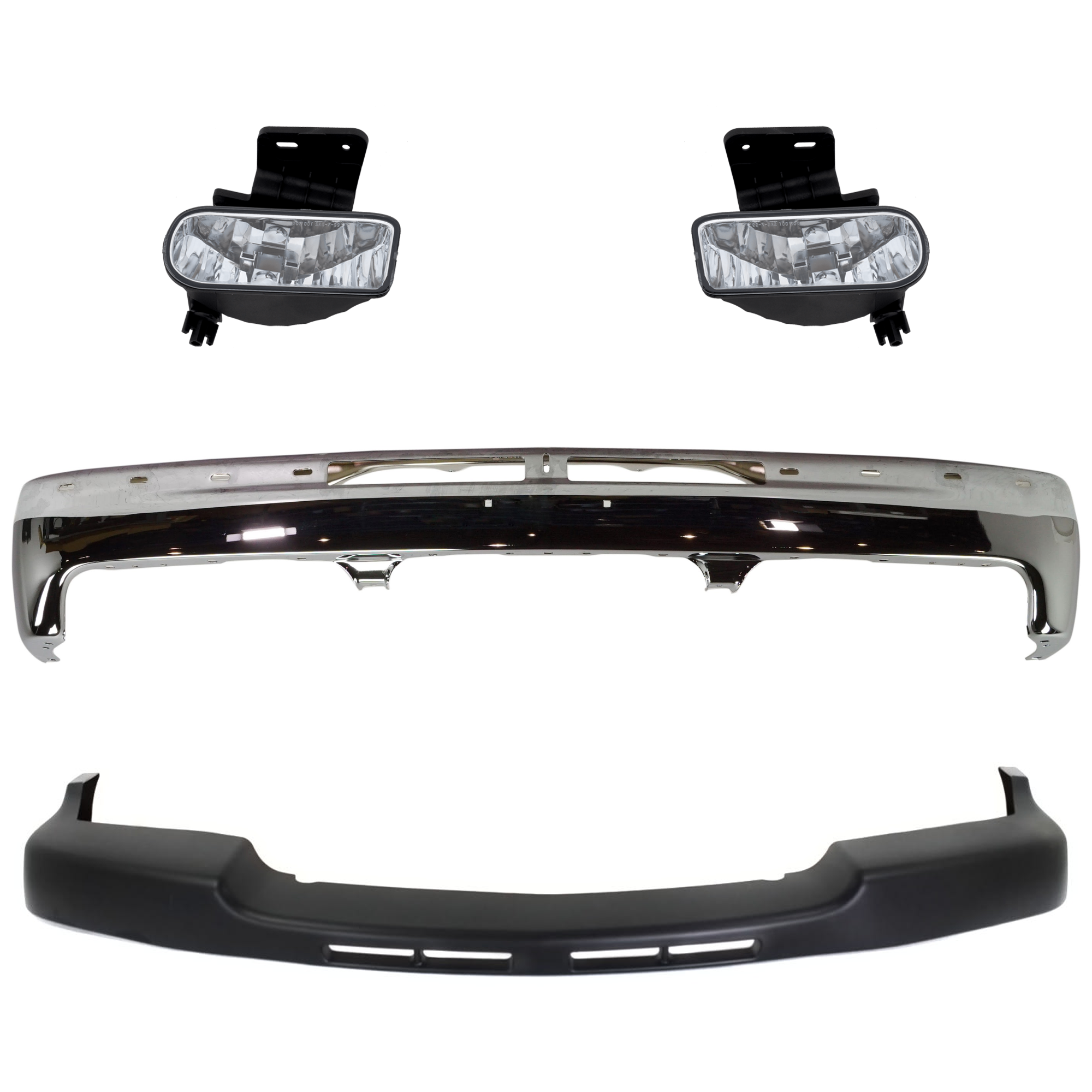 AM SILVERADO 2500 HD SILVERADO 3500-01-02 FRONT BUMPER 4 pc kit with Bumper Trim Fog Light SKU KIT 060324 C52 Partslink GM1002376 GM1051106 GM2593113 GM2592113 OEM 12336026-15746399-19433556-103