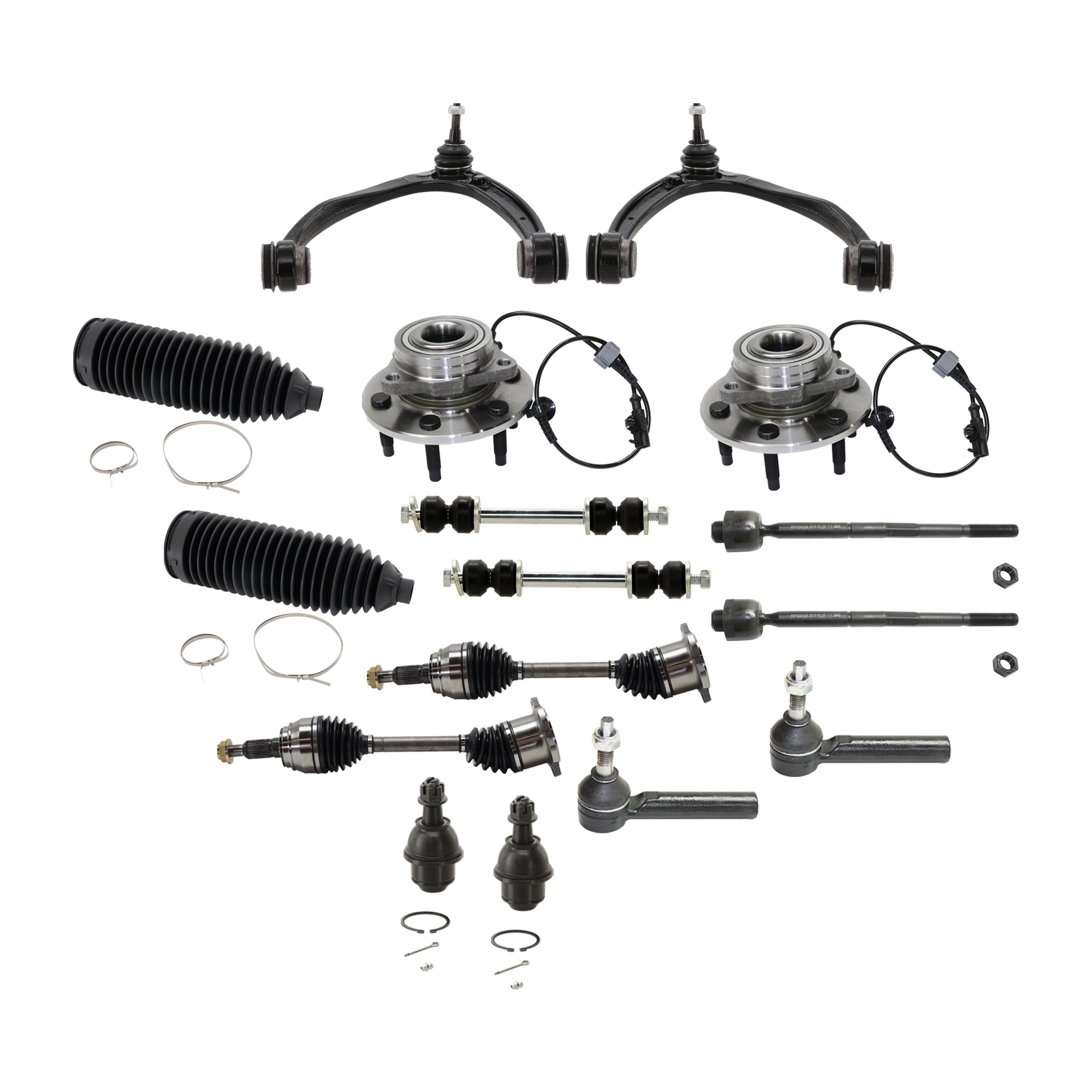 AM ESCALADE TAHOE 07-14 FRONT HUB ASSEMBLY 16 pc kit with Axle Assembly Ball Joint Control Arm Steering Rack Boot Sway Bar Link Tie Rod End SKU KIT 060324 C58 OEM 22841381-1014457-2601685-50513